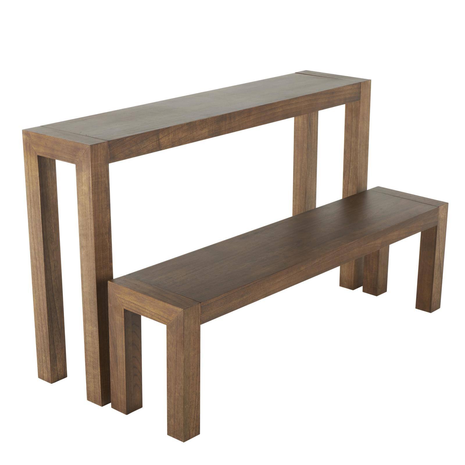 Brown Wood Console Table with Bench