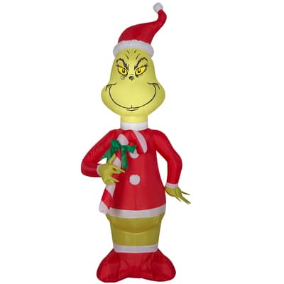 4ft. Airblown® Inflatable Grinch with Red & White Candy Cane | Michaels