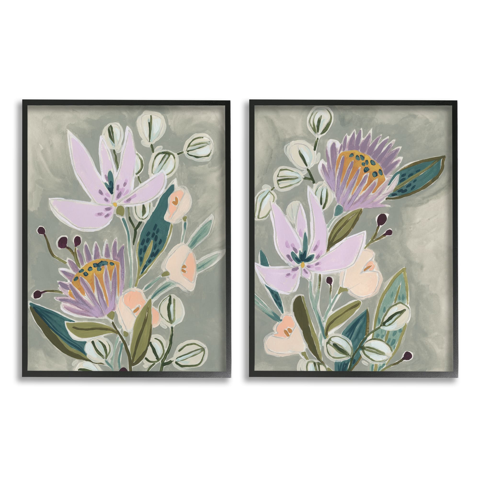 Stupell Industries Abstract Purple Floral Arrangement Black Framed Wall Art Set
