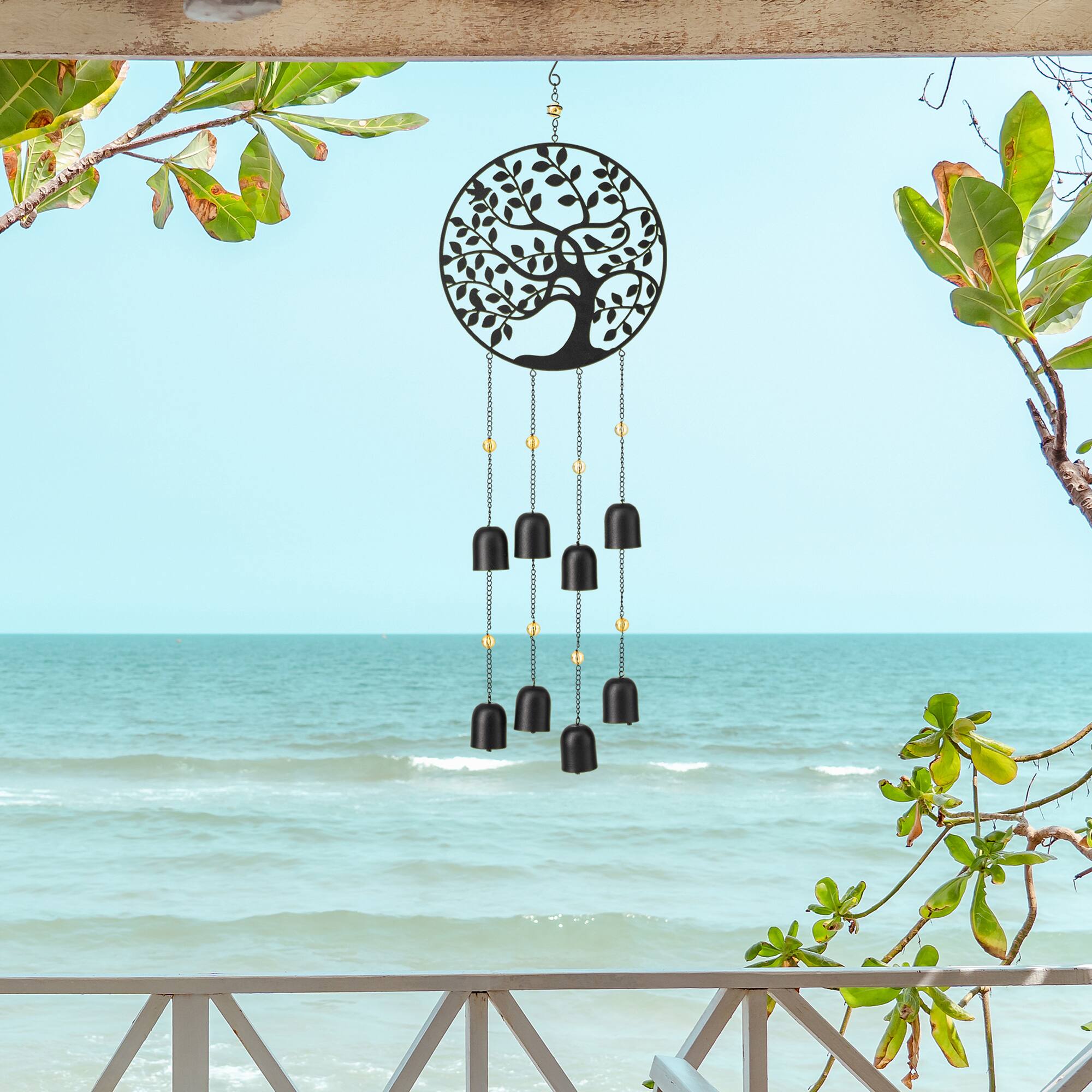 Glitzhome® Matte Black Metal Tree of Life Windchime with Bells