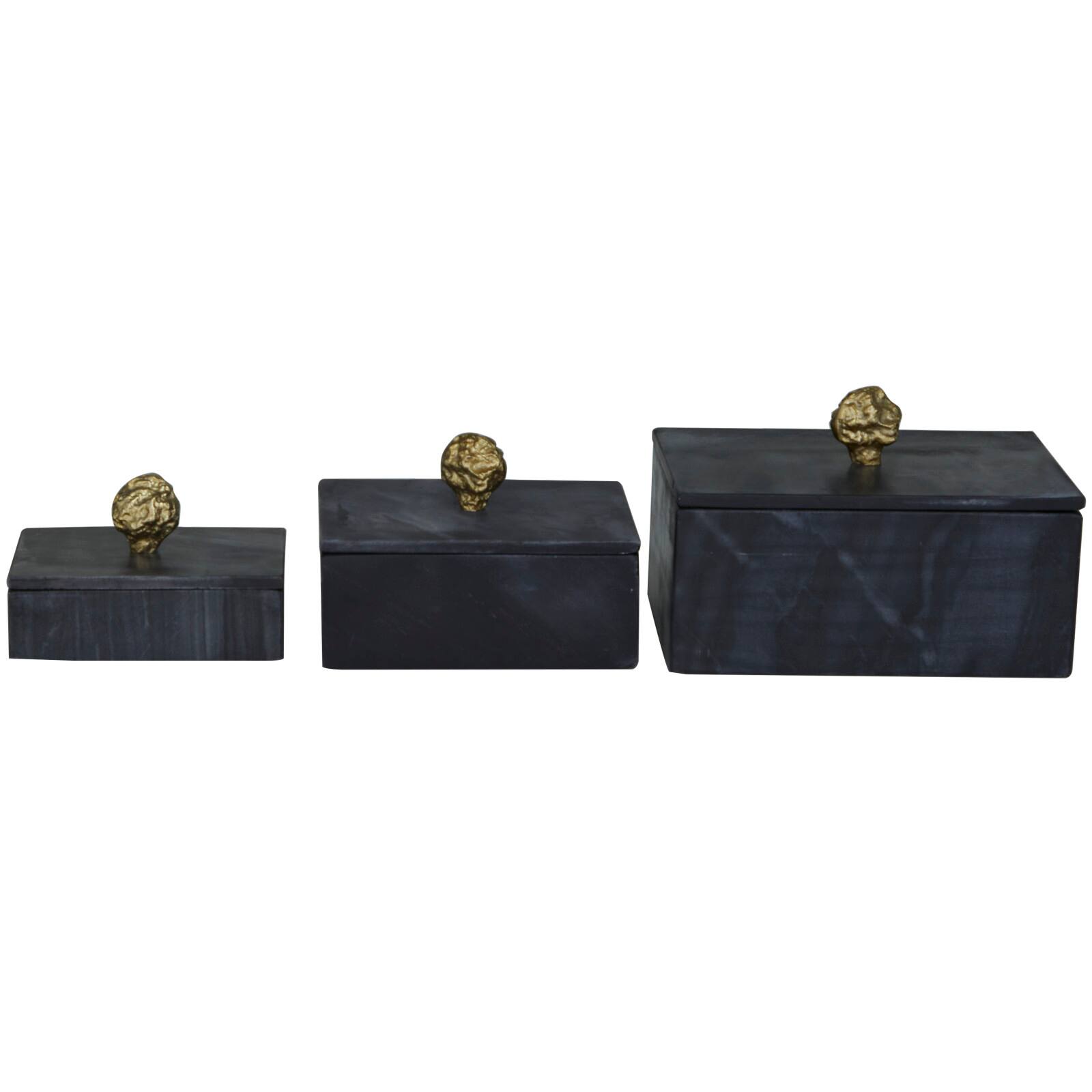 Black Marble Box with Gold Finial Set 
