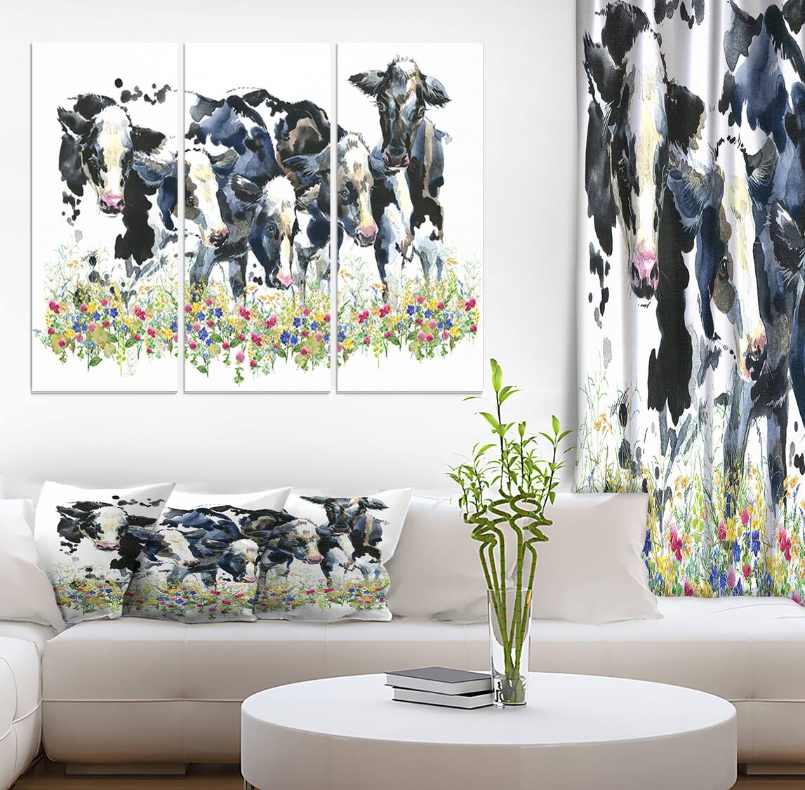 Designart - Dairy cow on field - Farmhouse Animal Painting Print on Wrapped Canvas set