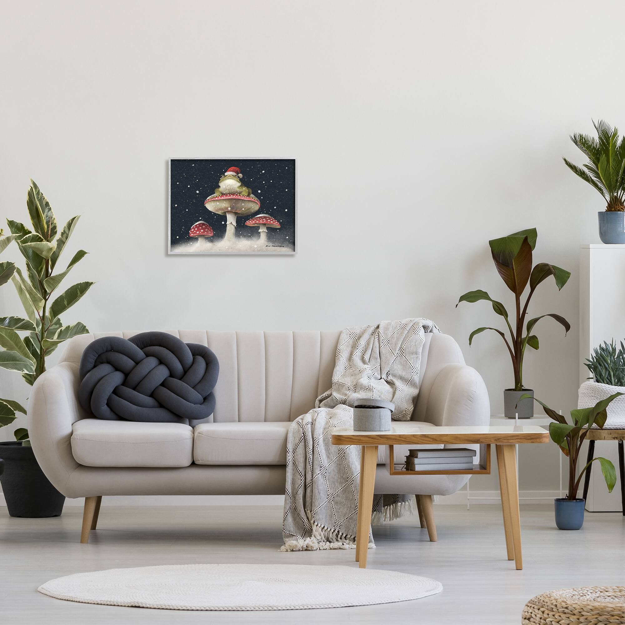 Stupell Industries Frog In Santa Hat Snowy Mushrooms Framed Giclee Art