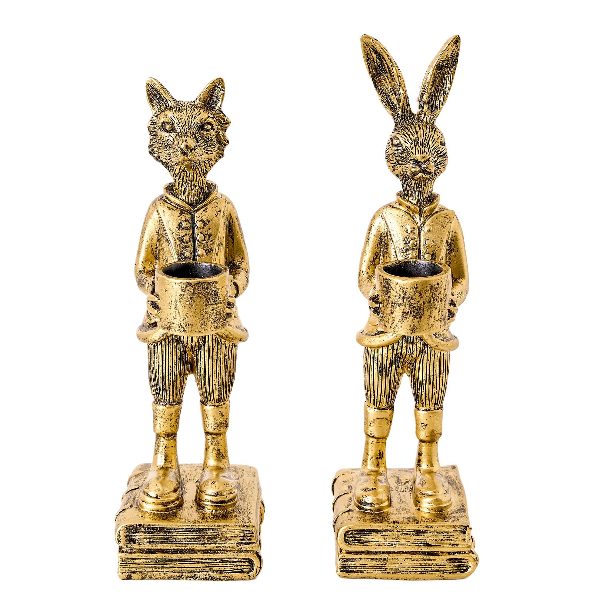 American Art Decor The Fox and Rabbit Gold Resin Tabletop Bar Decor - 8&#x22; x 2.25&#x22; x 2.25&#x22;, 8.75&#x22; x 2&#x22; x 2.25&#x22;