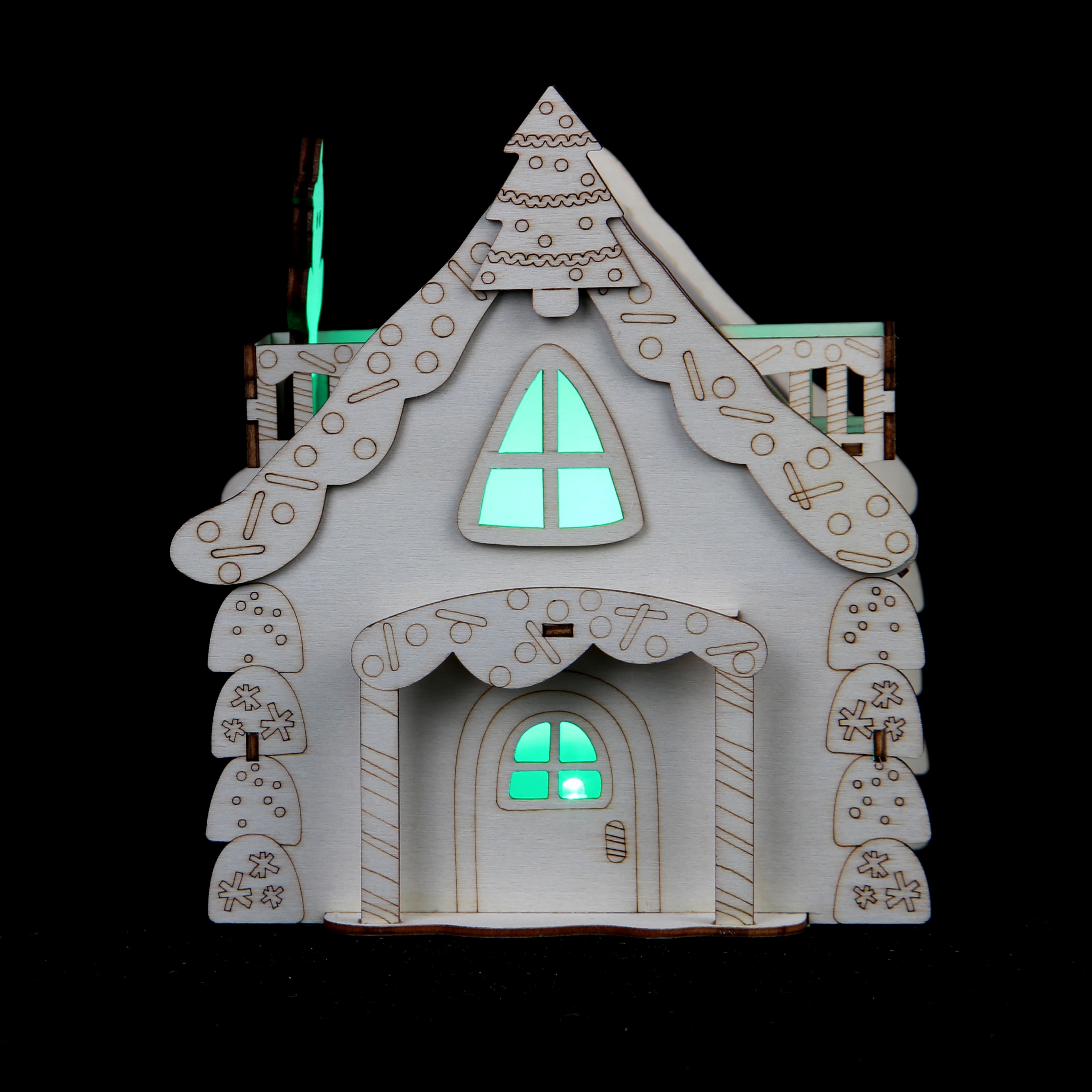7&#x22; Unfinished Gingerbread House DIY LED Wood D&#xE9;cor by Make Market&#xAE;