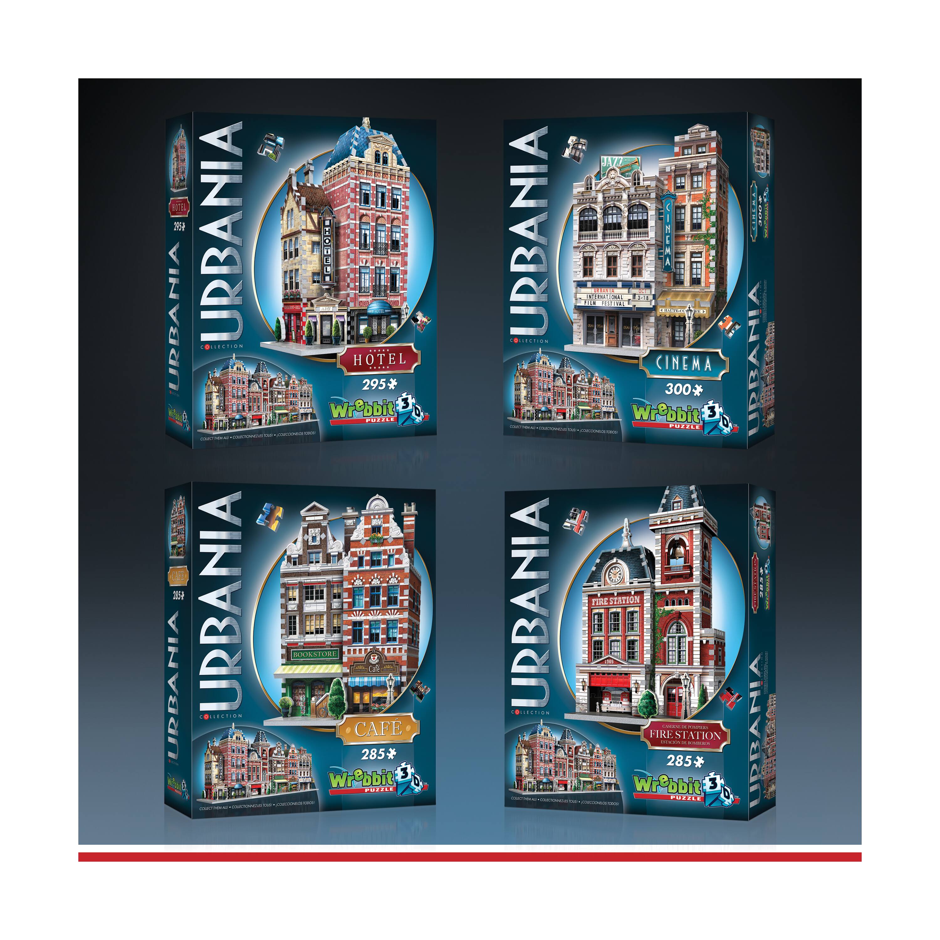 Urbania Collection - 4 3D Puzzles: Hotel, Cinema, Cafe, and Fire Station: 1165 Pcs