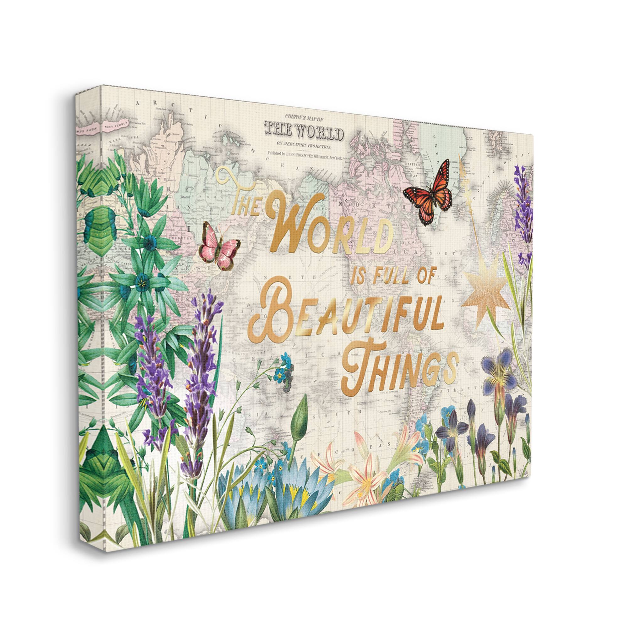 Stupell Industries Beautiful Things Floral Map Canvas Wall Art