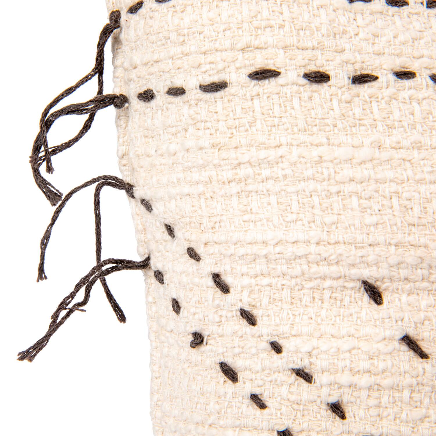 Hello Honey® Natural & Black Hand-Embroidered Cotton Lumbar Pillow with Kantha Stitch