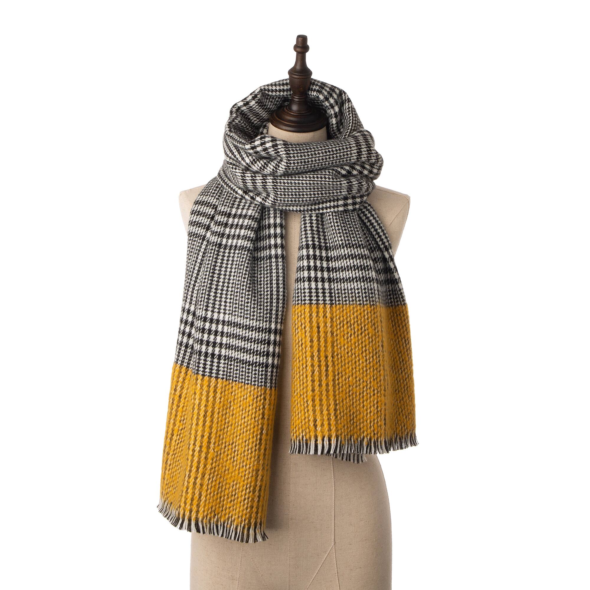Glitzhome® 70" Yellow & Gray Scarf with Fringe