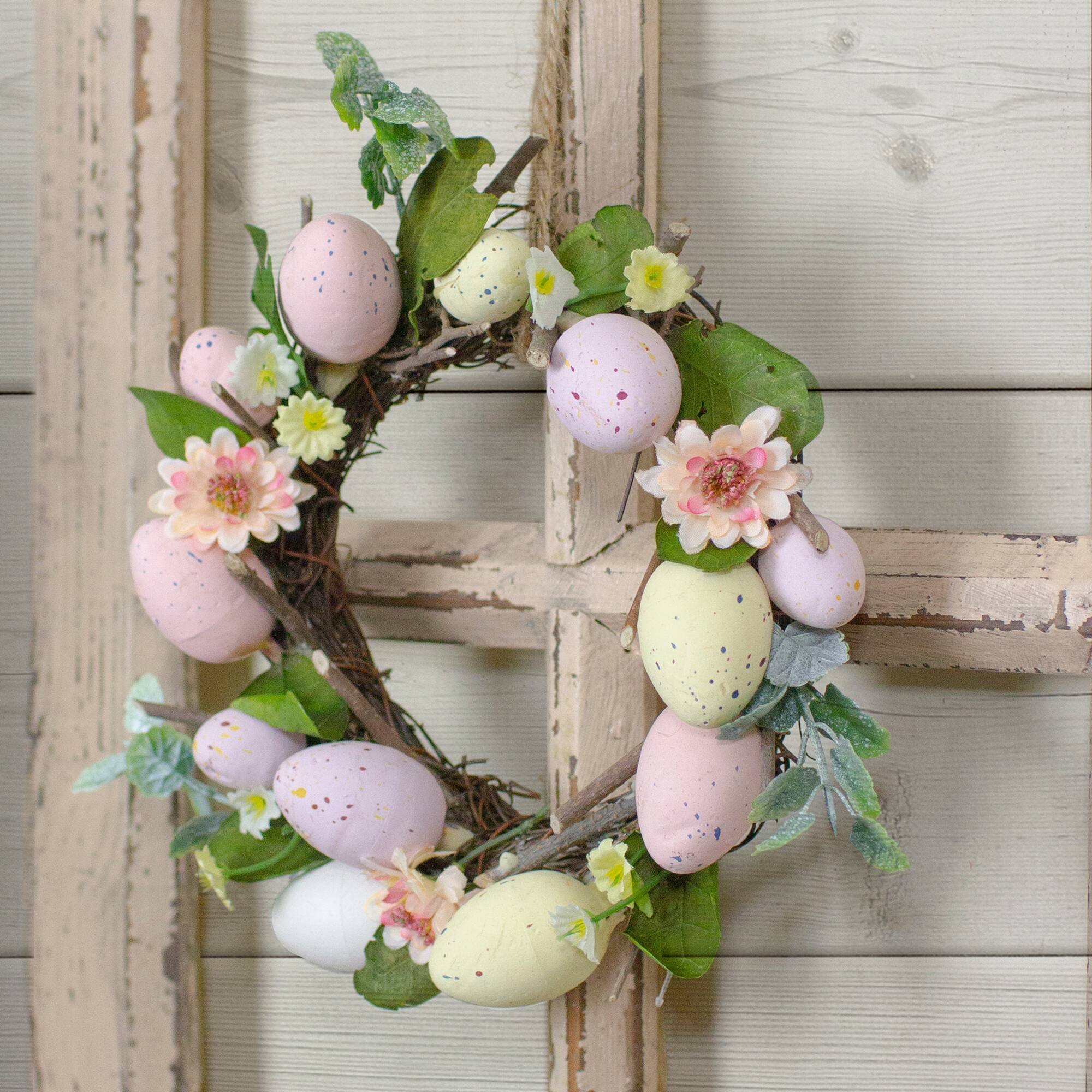 8&#x22; Pink &#x26; Yellow Pastel Easter Egg Wreath