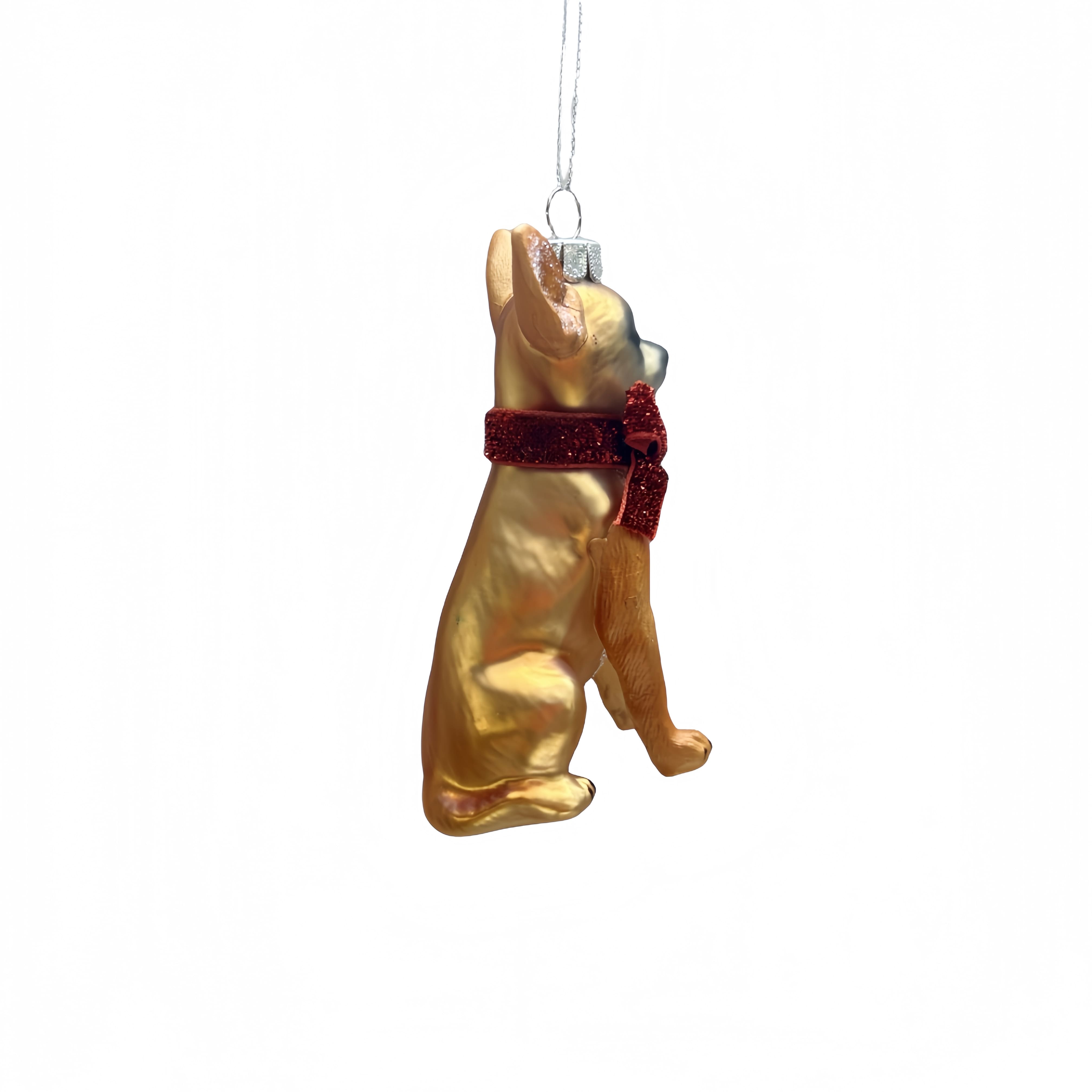 4&#x22; Golden Brown &#x26; Red Dog with Bow Glass Ornament by Ashland&#xAE;