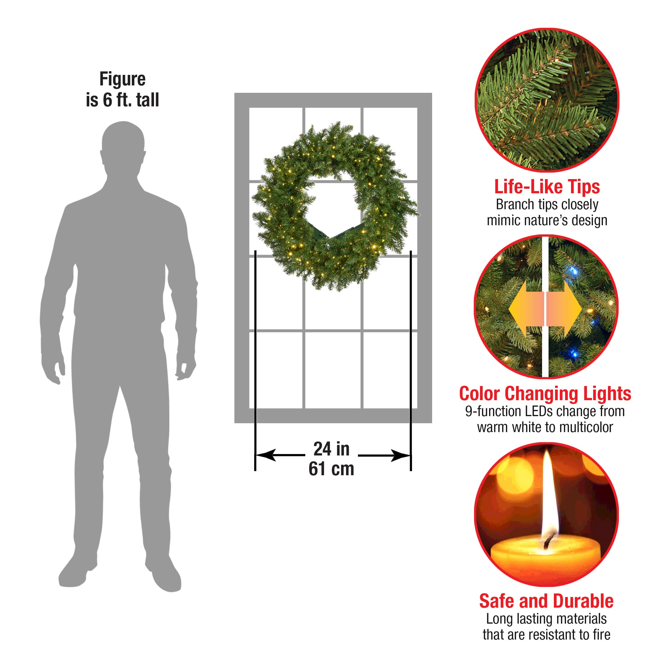 24&#x22; Kingswood&#xAE; Fir Wreath with 250ct. Warm White Battery Operated LED Infinity&#x2122; Lights