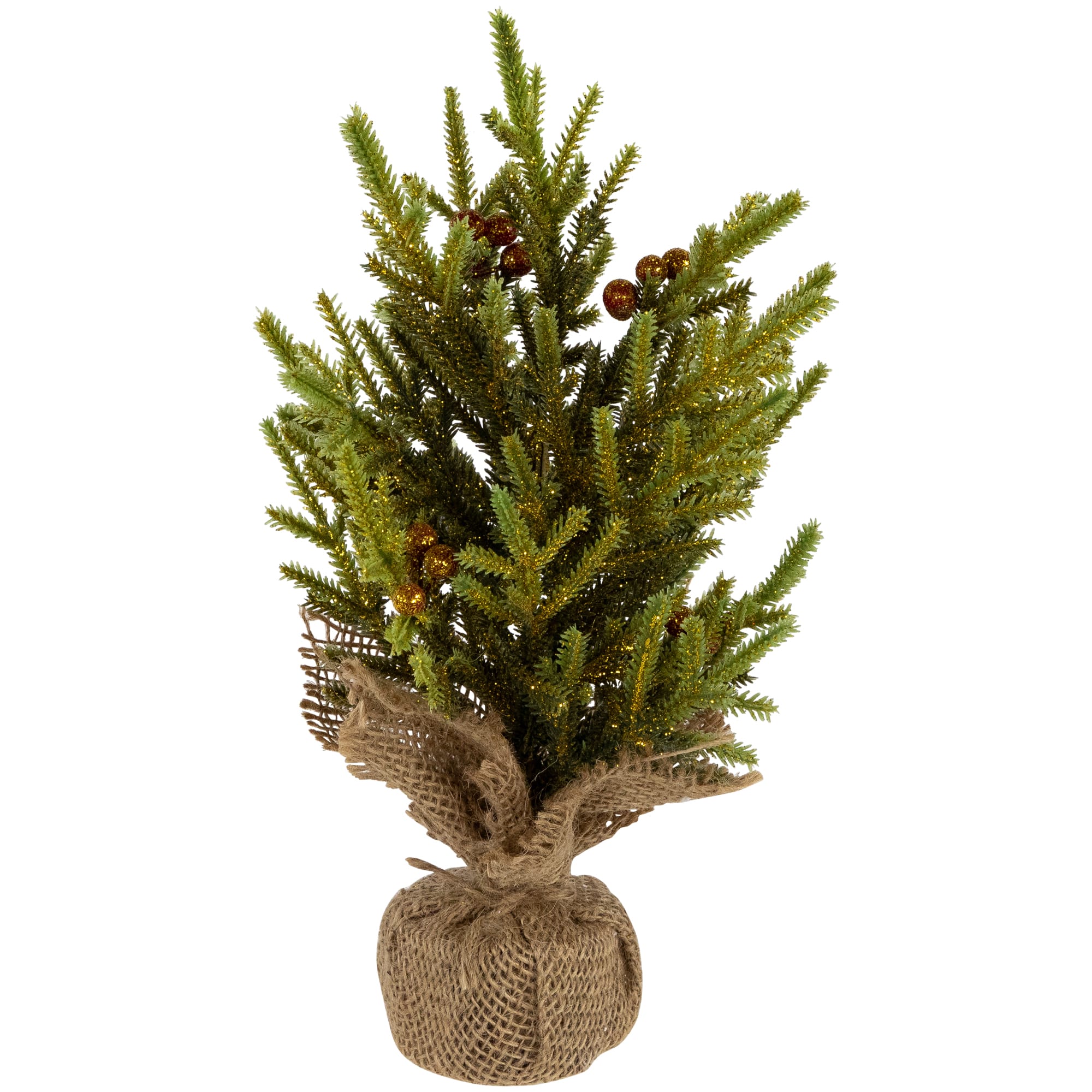 12" Unlit Pine with Berries Artificial Christmas Tree in Burlap Base