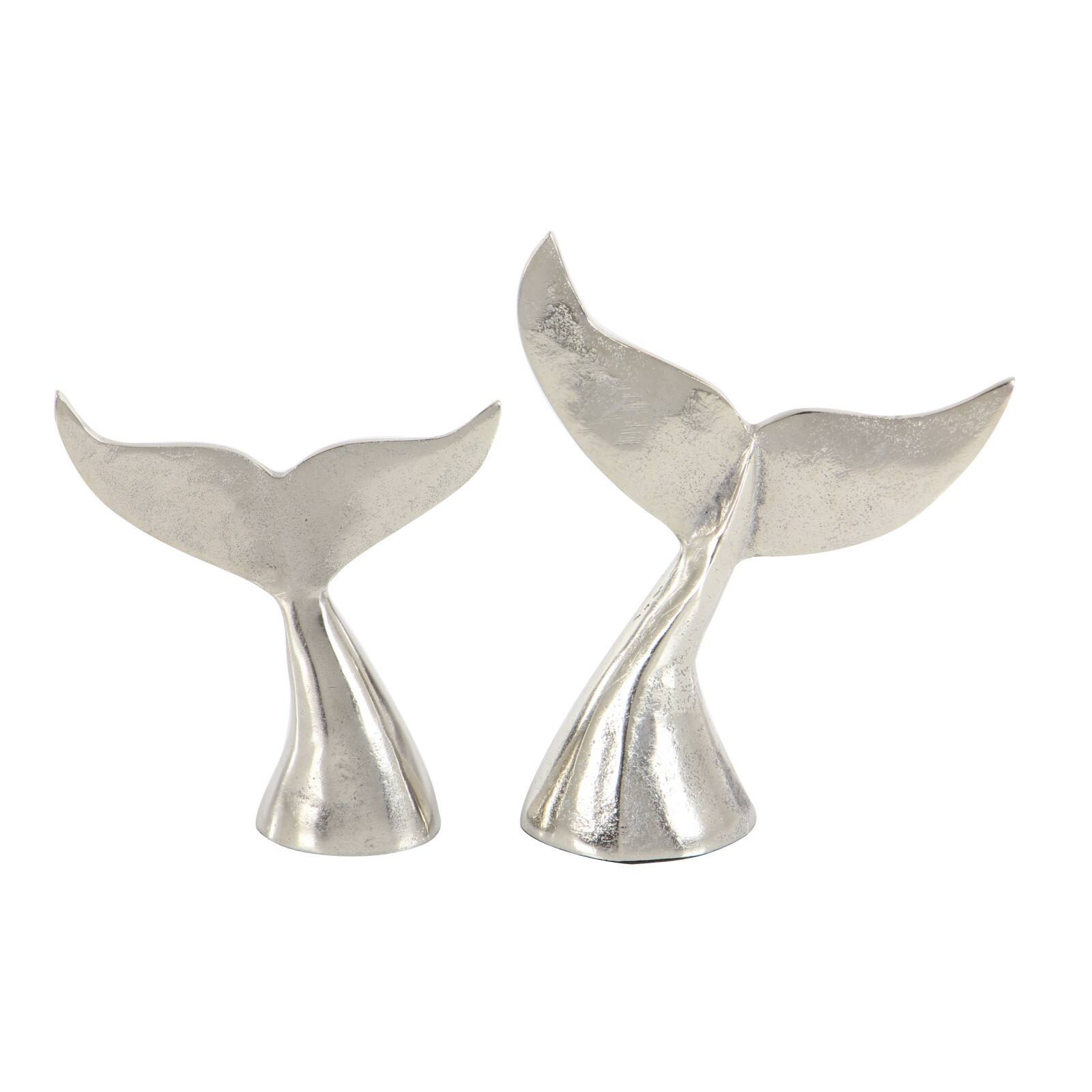 Silver Aluminum Coastal Whale Fluke Sculpture Set