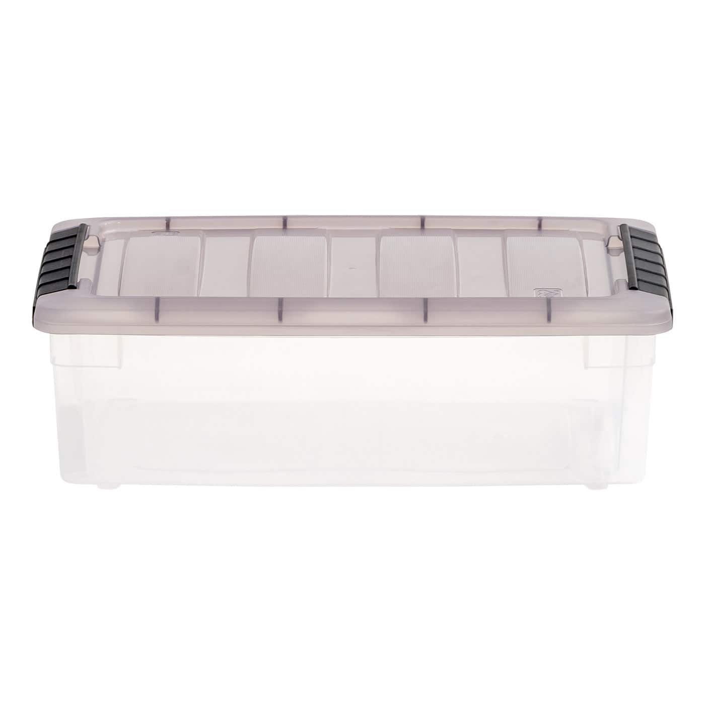 IRIS Stack &#x26; Pull Clear Plastic Storage Boxes with Gray Lid