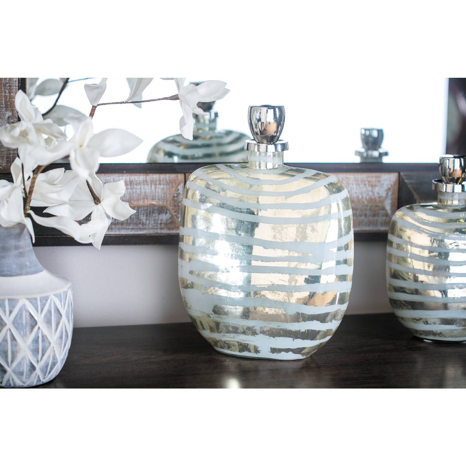 16&#x22; Gold &#x26; Silver Glass Decorative Bottle