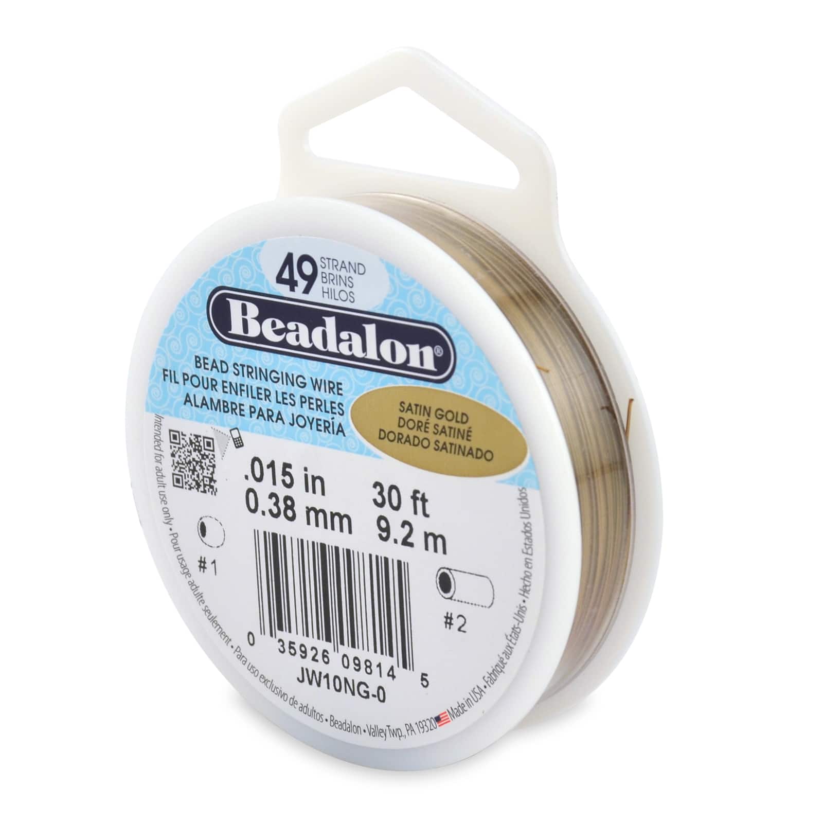 Beadalon® 0.38mm Satin Gold 49 Strand Stainless Steel Bead Stringing Wire, 30ft.