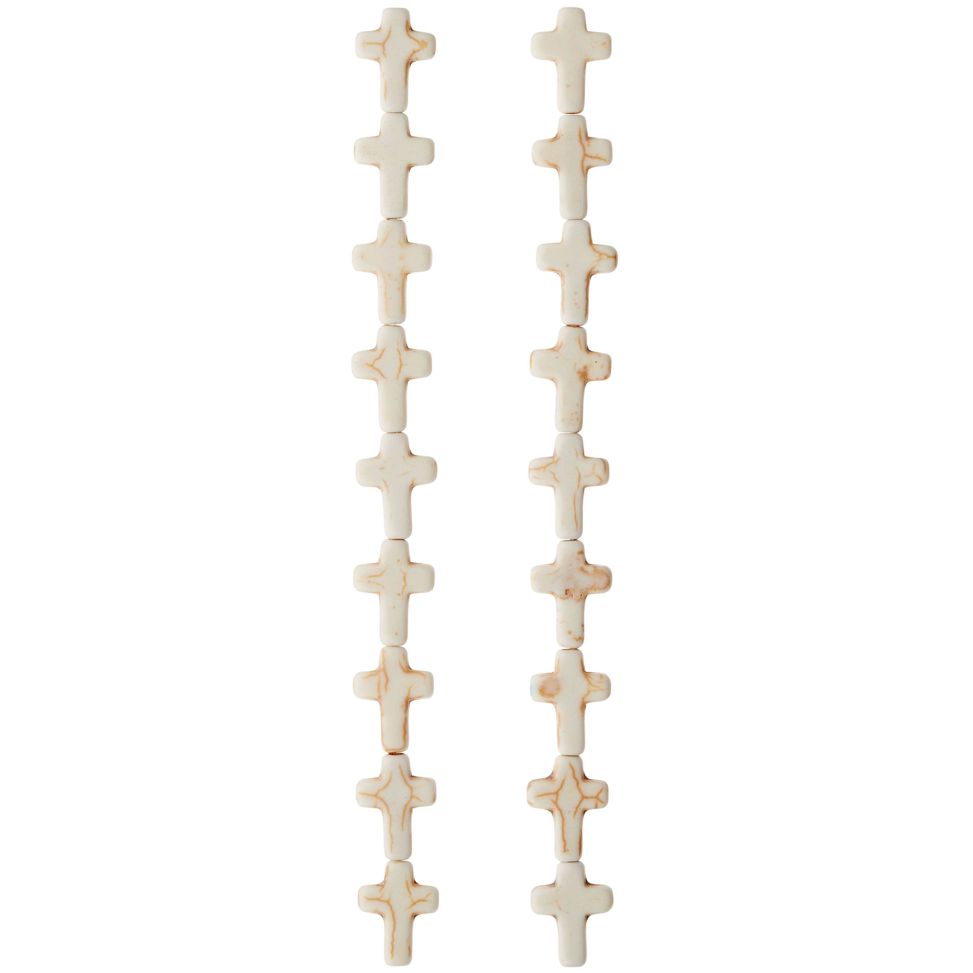 12 Pack: White Stone Cross Beads, 15mm by Bead Landing™