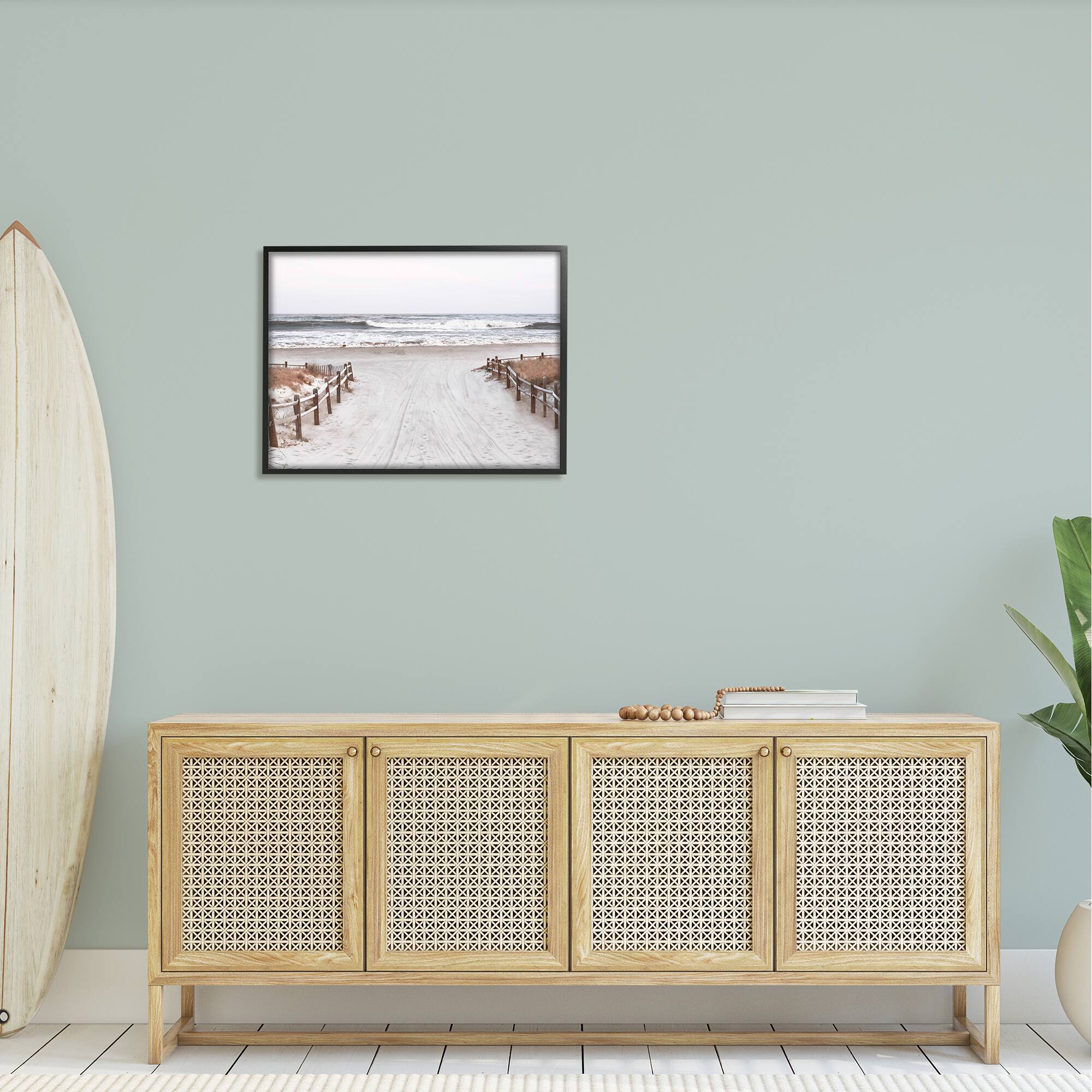 Stupell Industries Beach Wave Shoreline Foggy Horizon Framed Giclee Art