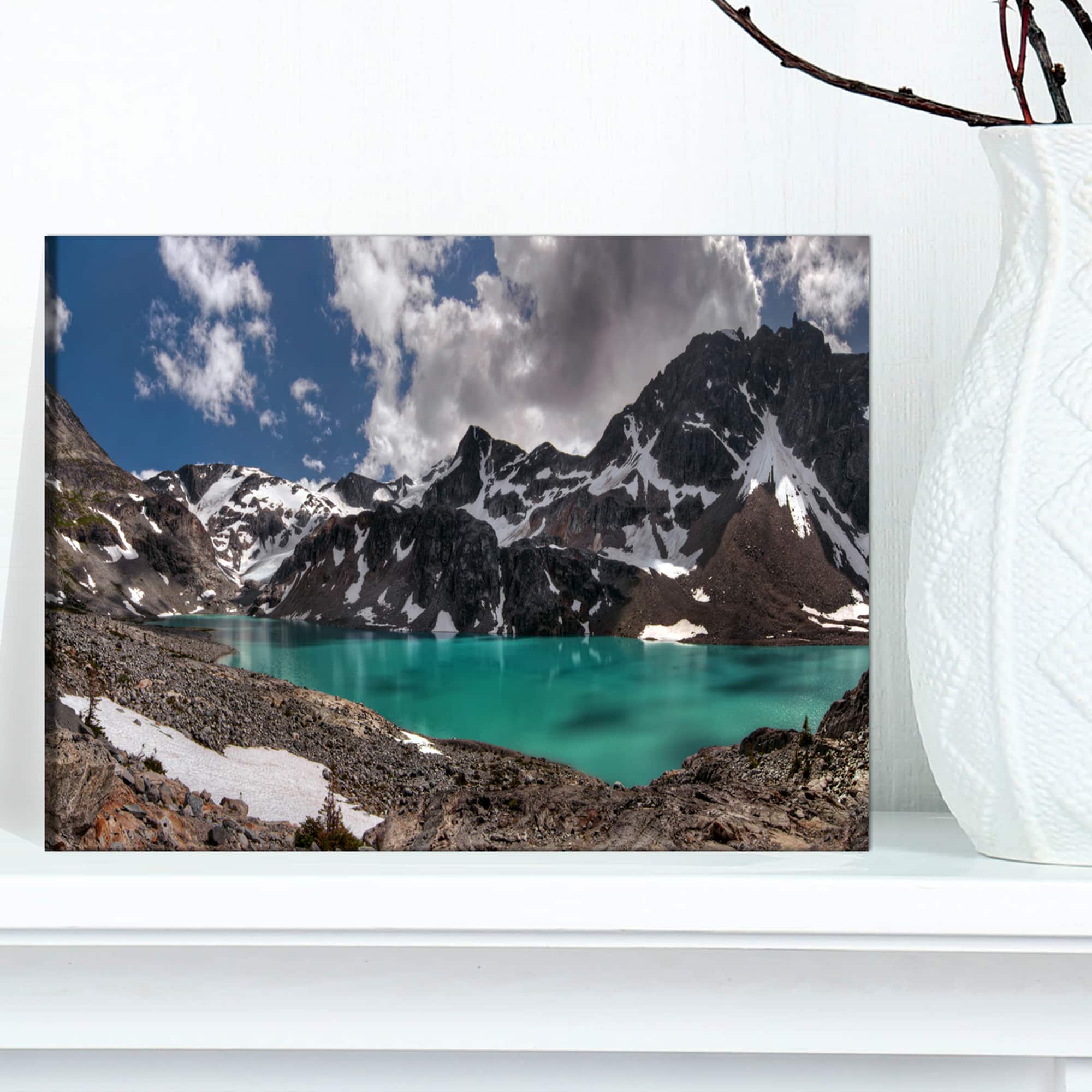 Designart - Distant Mountains and Mountain Lake - Landscape Canvas Art Print