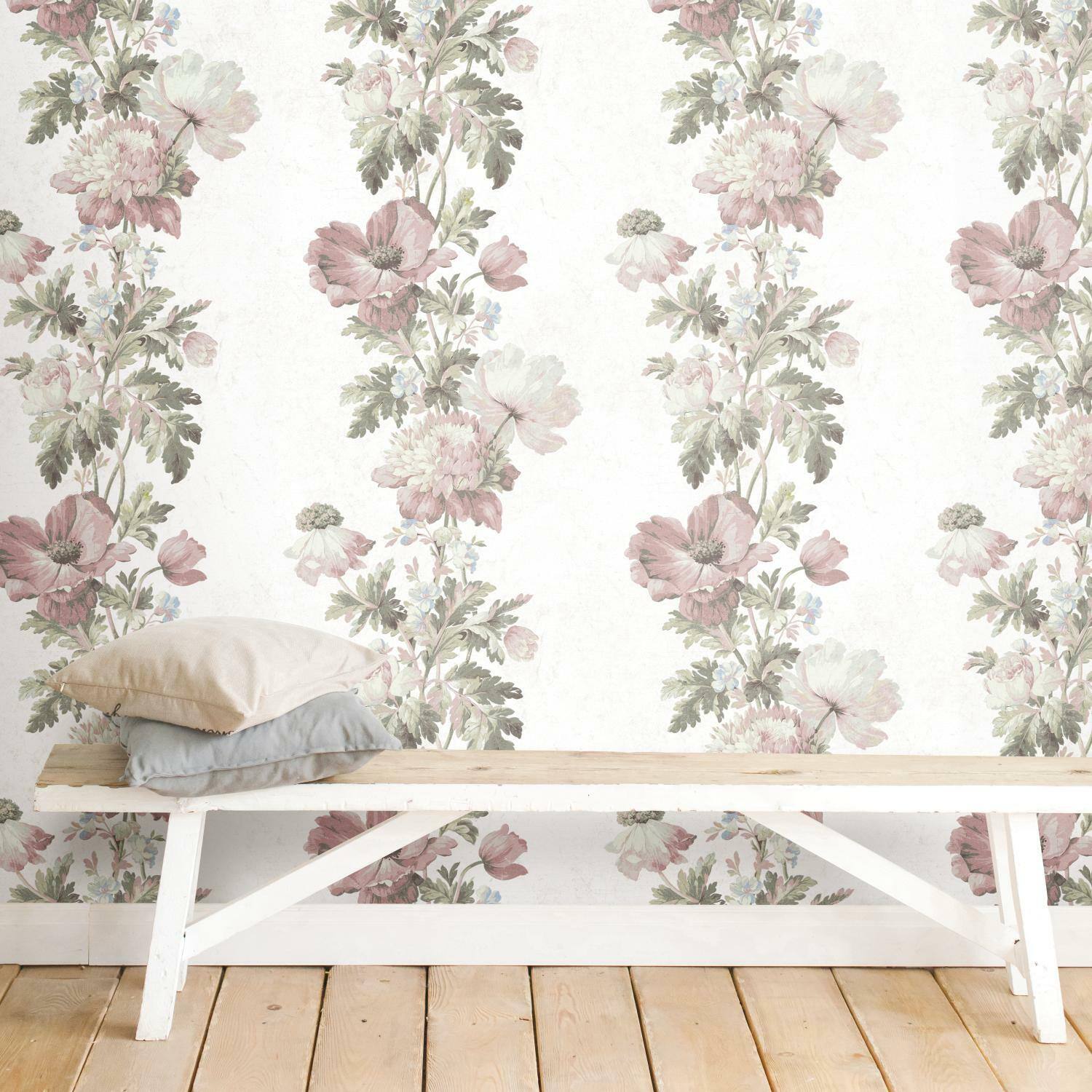 RoomMates Vintage Floral Stripe Peel &#x26; Stick Wallpaper