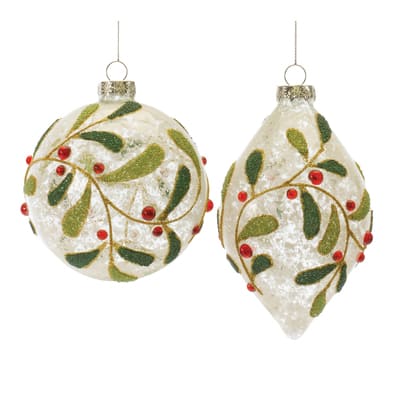 6ct. Assorted Beaded Glass Mistletoe Ornament Set | Michaels