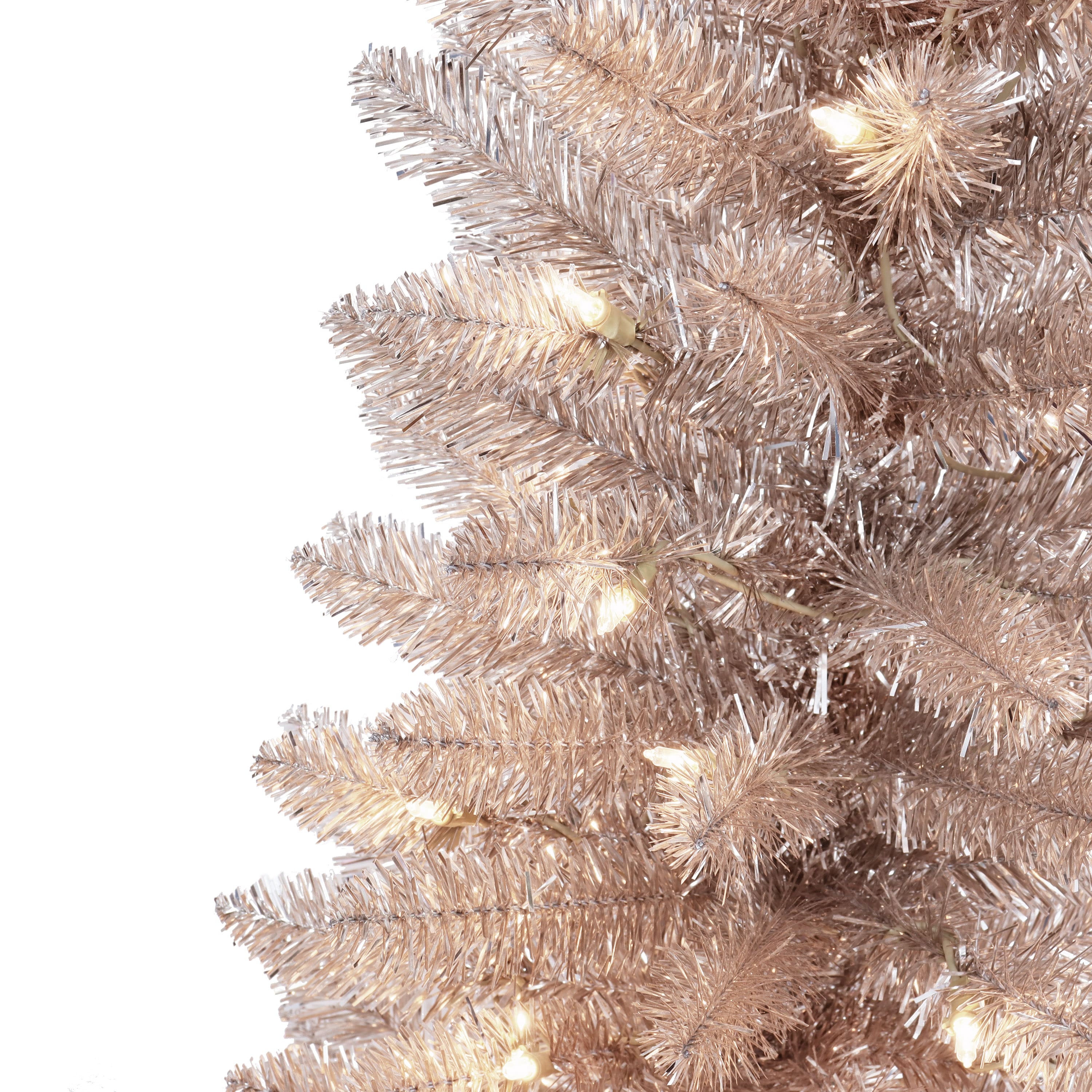 4.5ft. Pre-Lit Rose Gold Tinsel Artificial Christmas Tree, Clear Lights