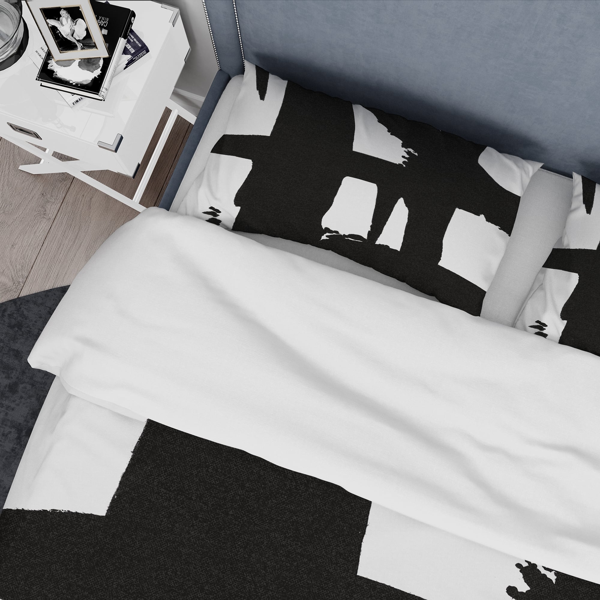 Designart &#x27;Black &#x26; White Crossing Paths II&#x27; Geometric Bedding Set - Duvet Cover &#x26; Shams