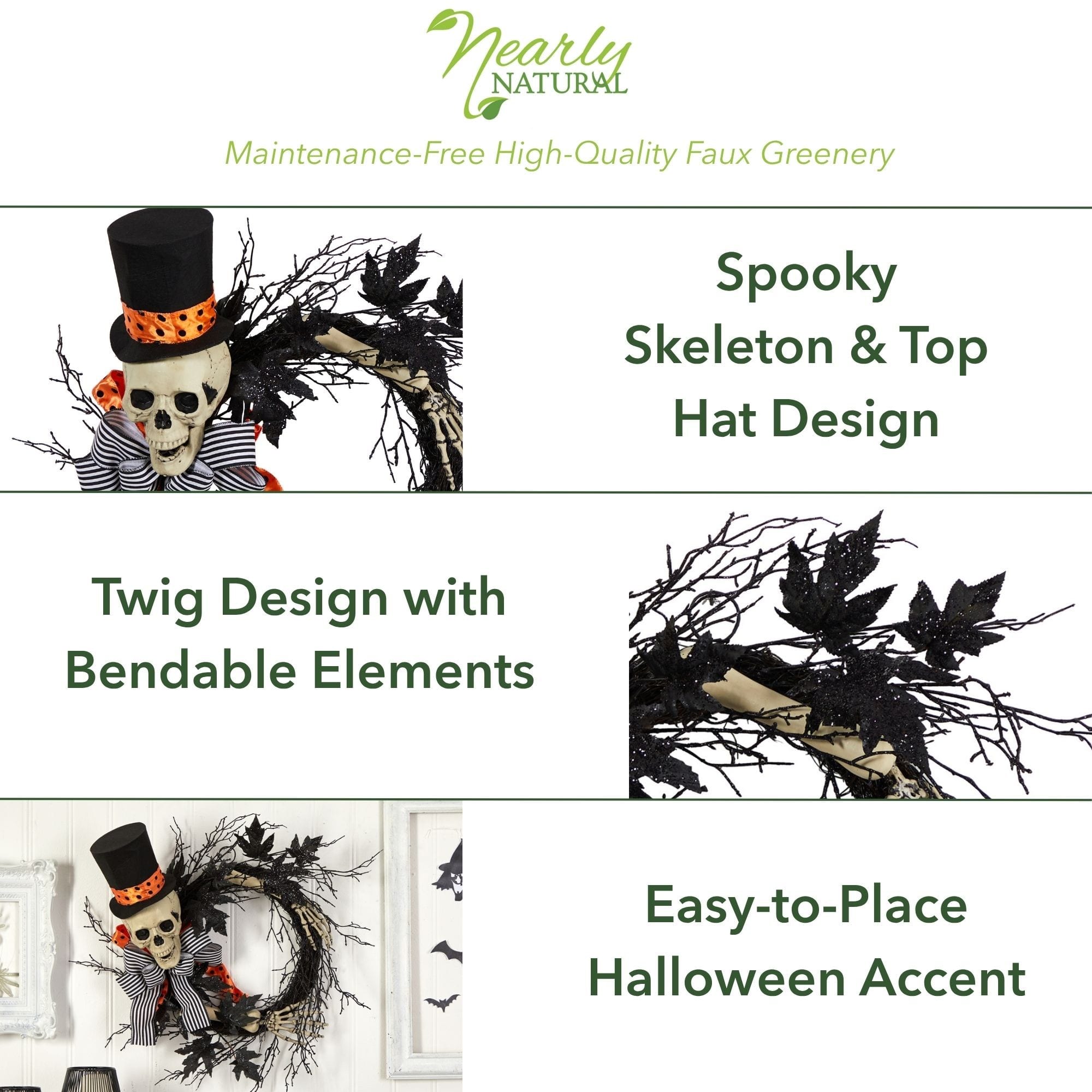 26" Halloween Dapper Skeleton Wreath