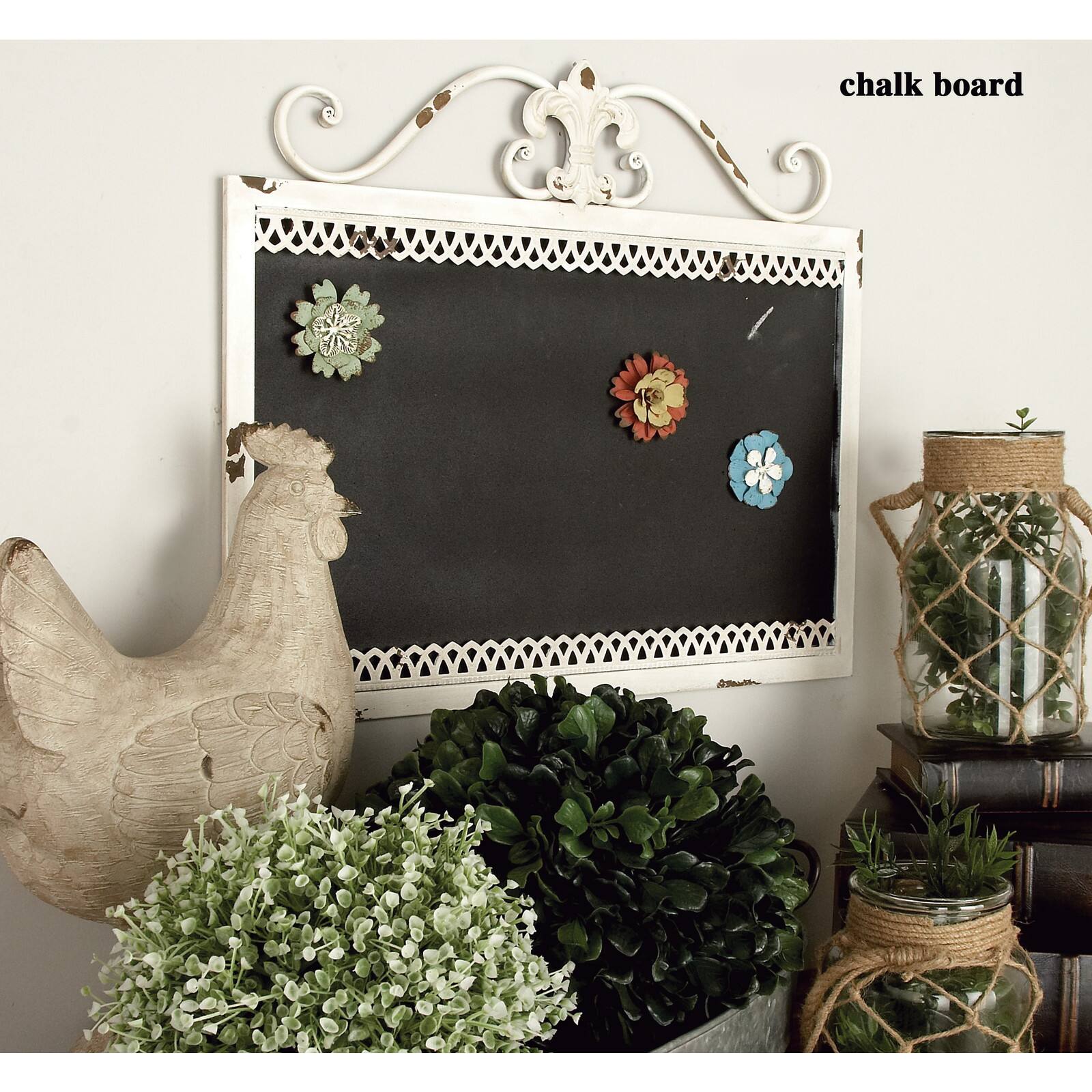 22&#x22; White Metal Farmhouse Hanging Magnet Board