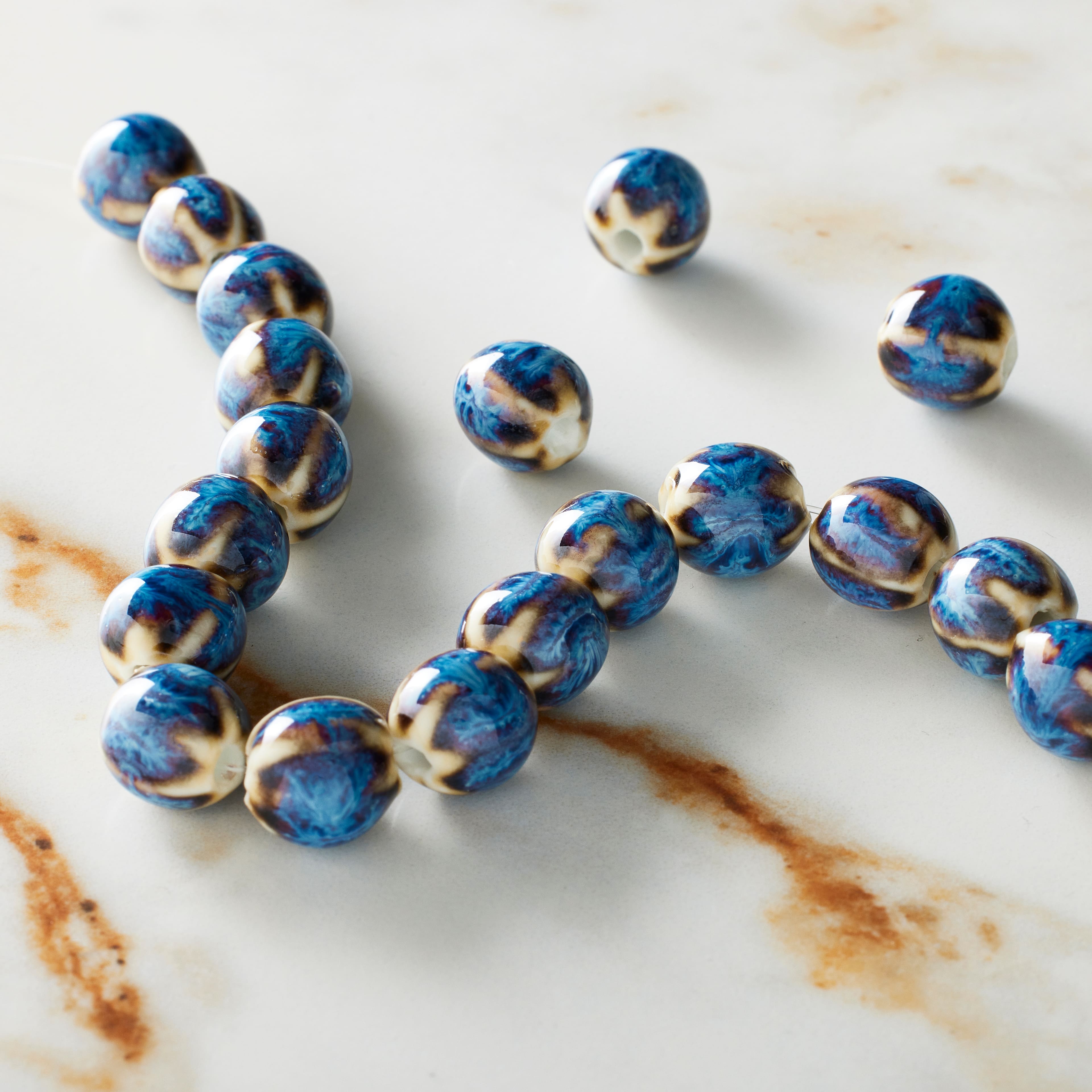 Blue Ceramic Round Melon Beads, 9mm by Bead Landing&#x2122;