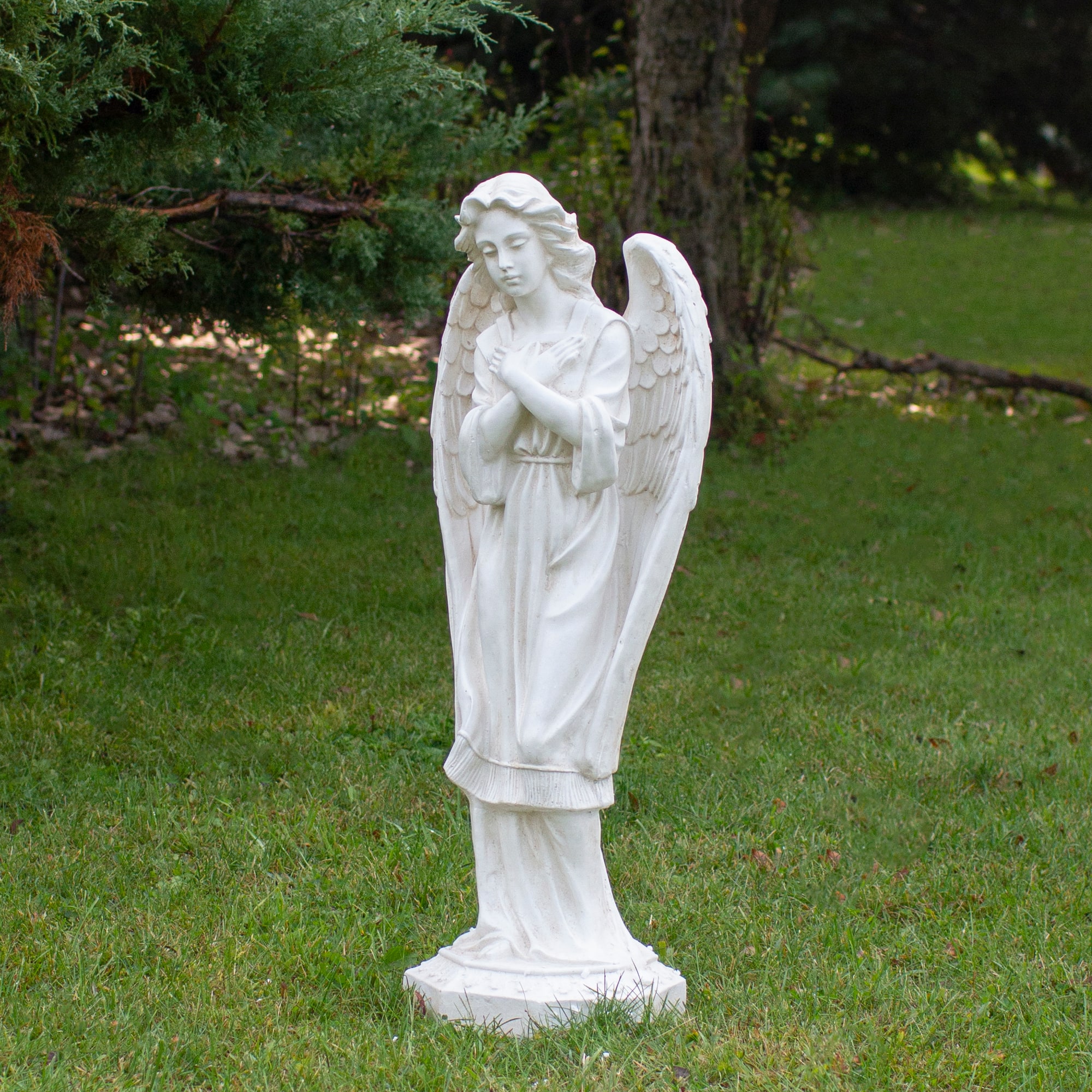 30&#x22; Ivory Angel with Arms Folded Outdoor Garden Statue