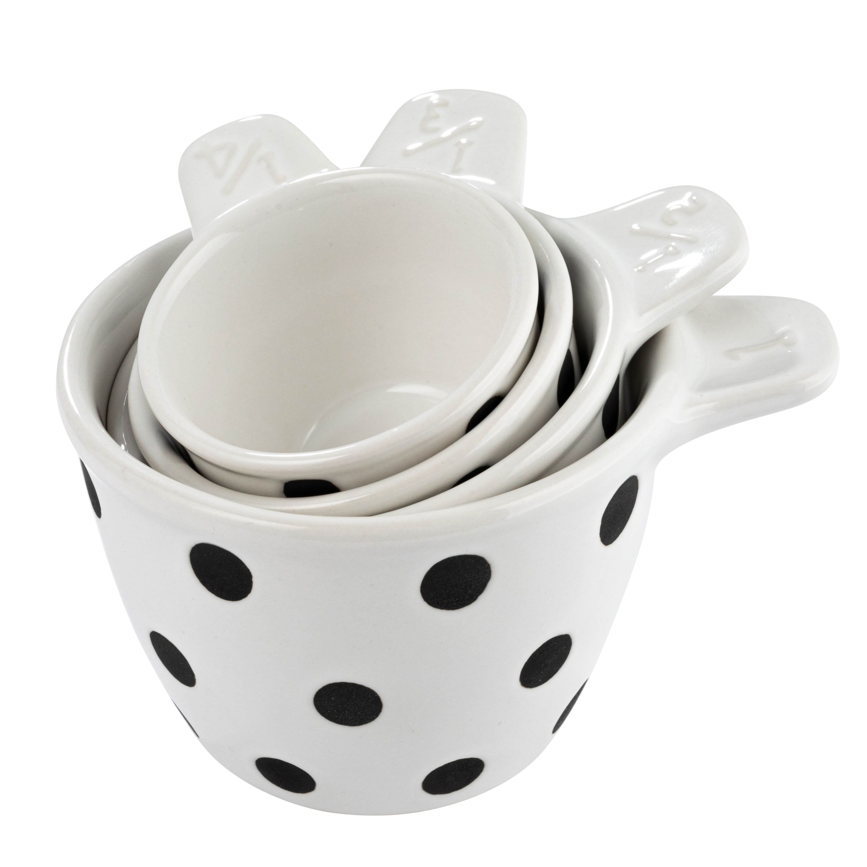 Black &#x26; White Polka Dot Ceramic Measuring Cup Set