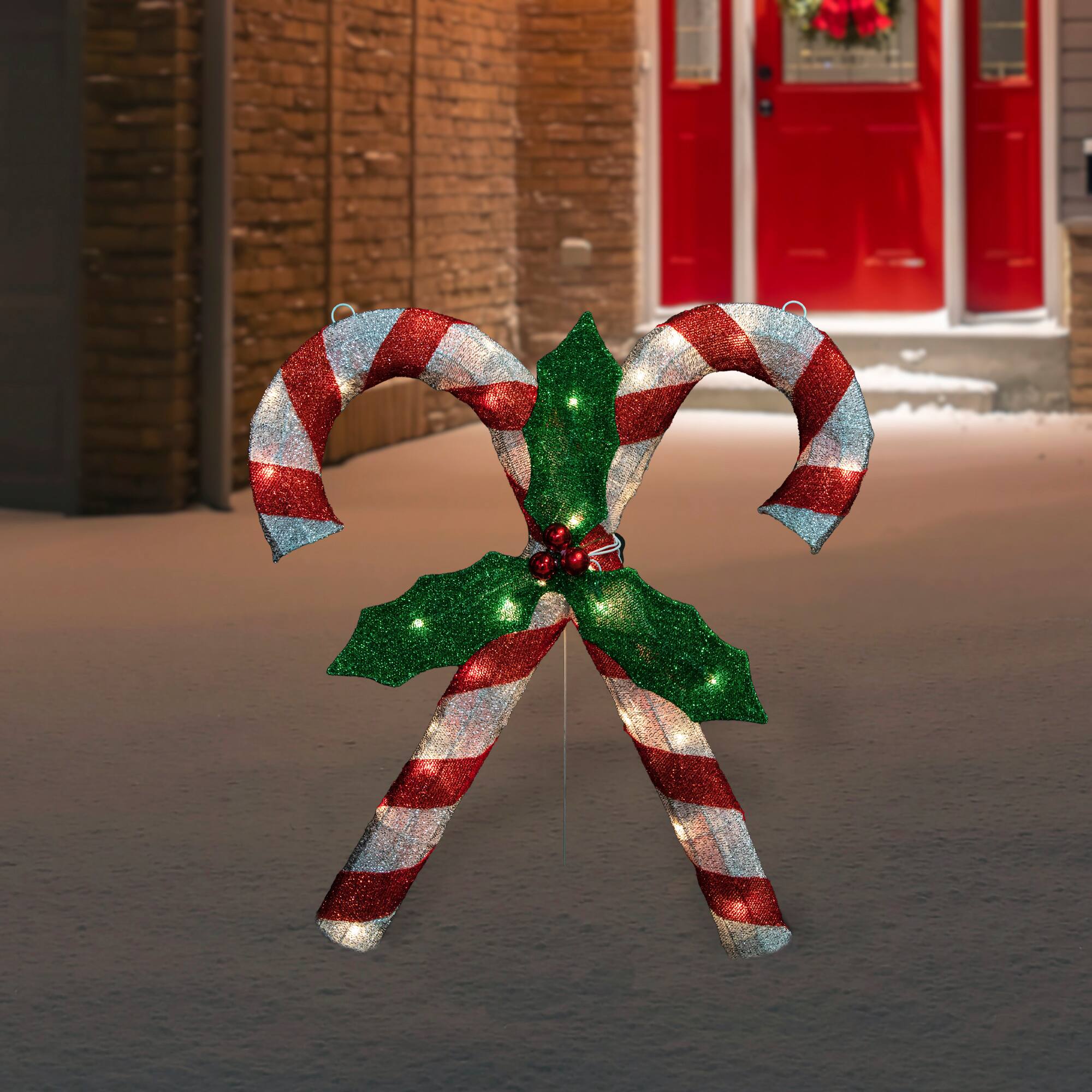 26" Red & White Lighted Double Candy Cane Outdoor Christmas Décor