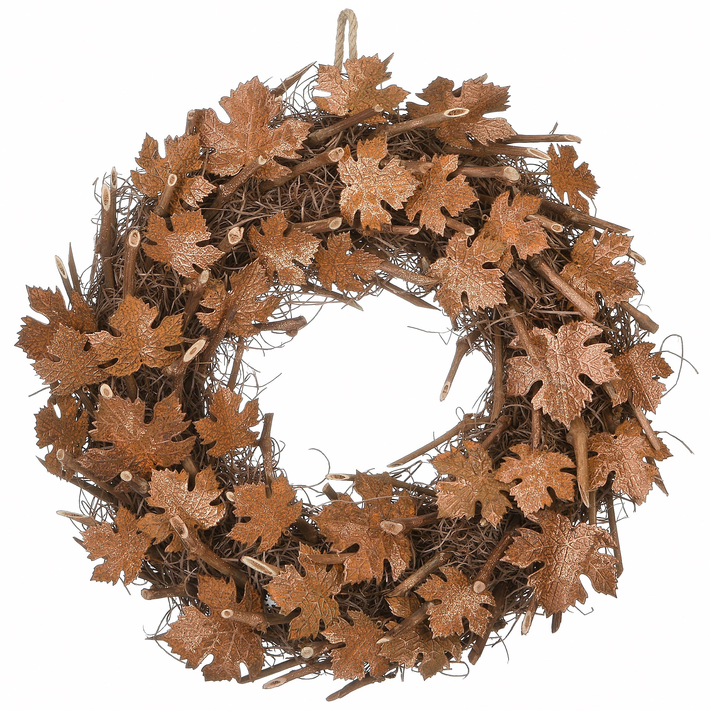 18" Harvest Brown Maple Leaves Wreath