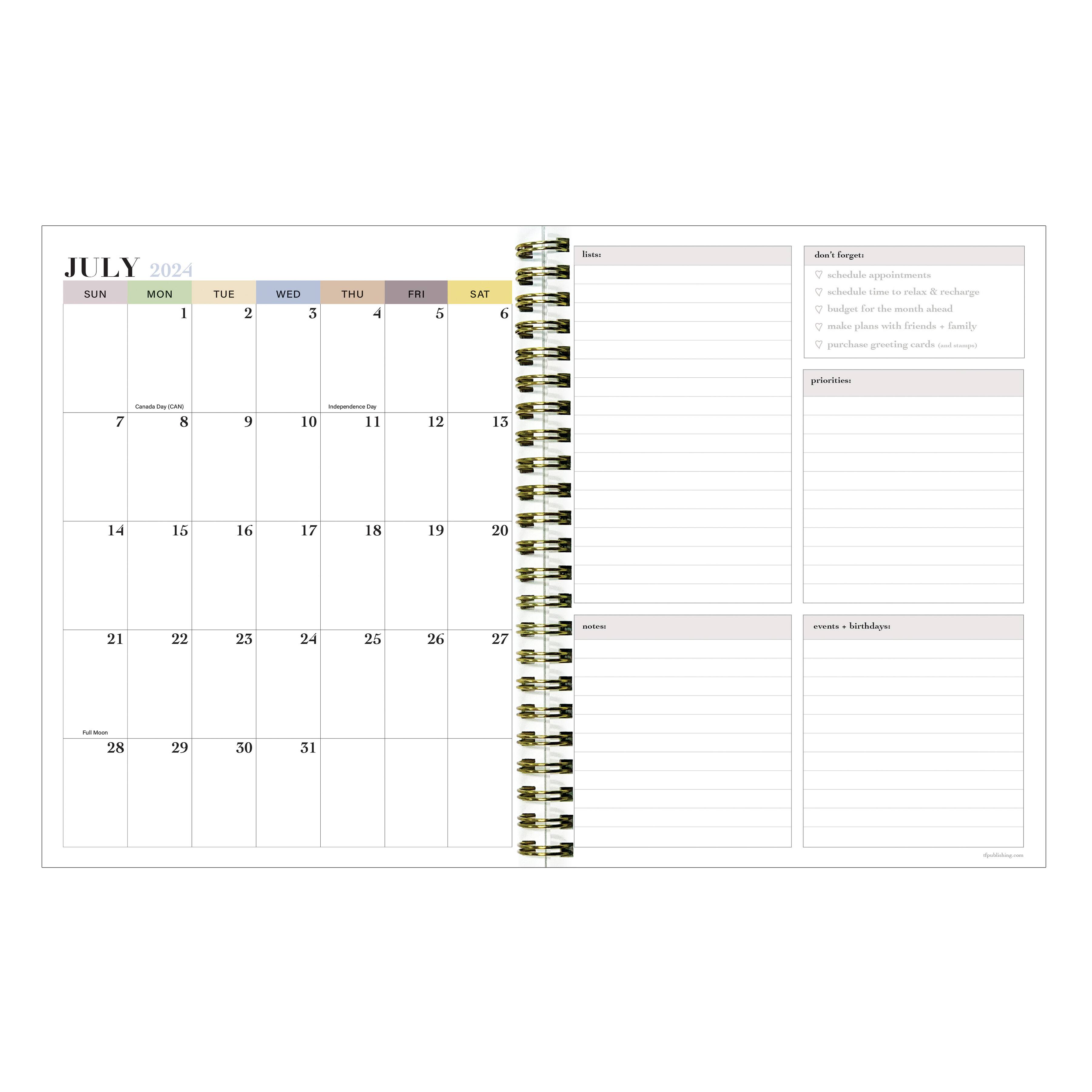 TF Publishing 2024-2025 Medium Verde Fronds Spiral Weekly Monthly Planner