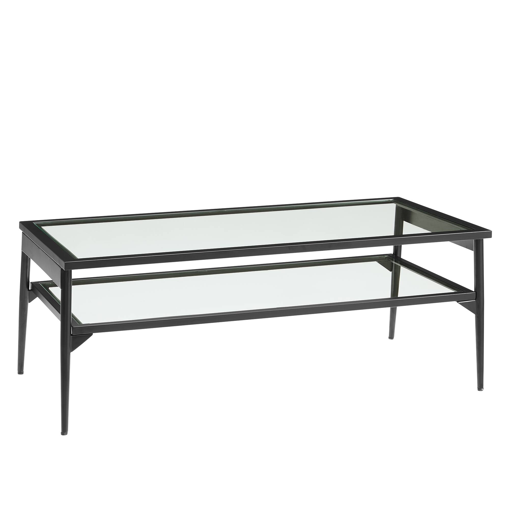 42&#x22; Black Two Tier Glass and Metal Coffee Table