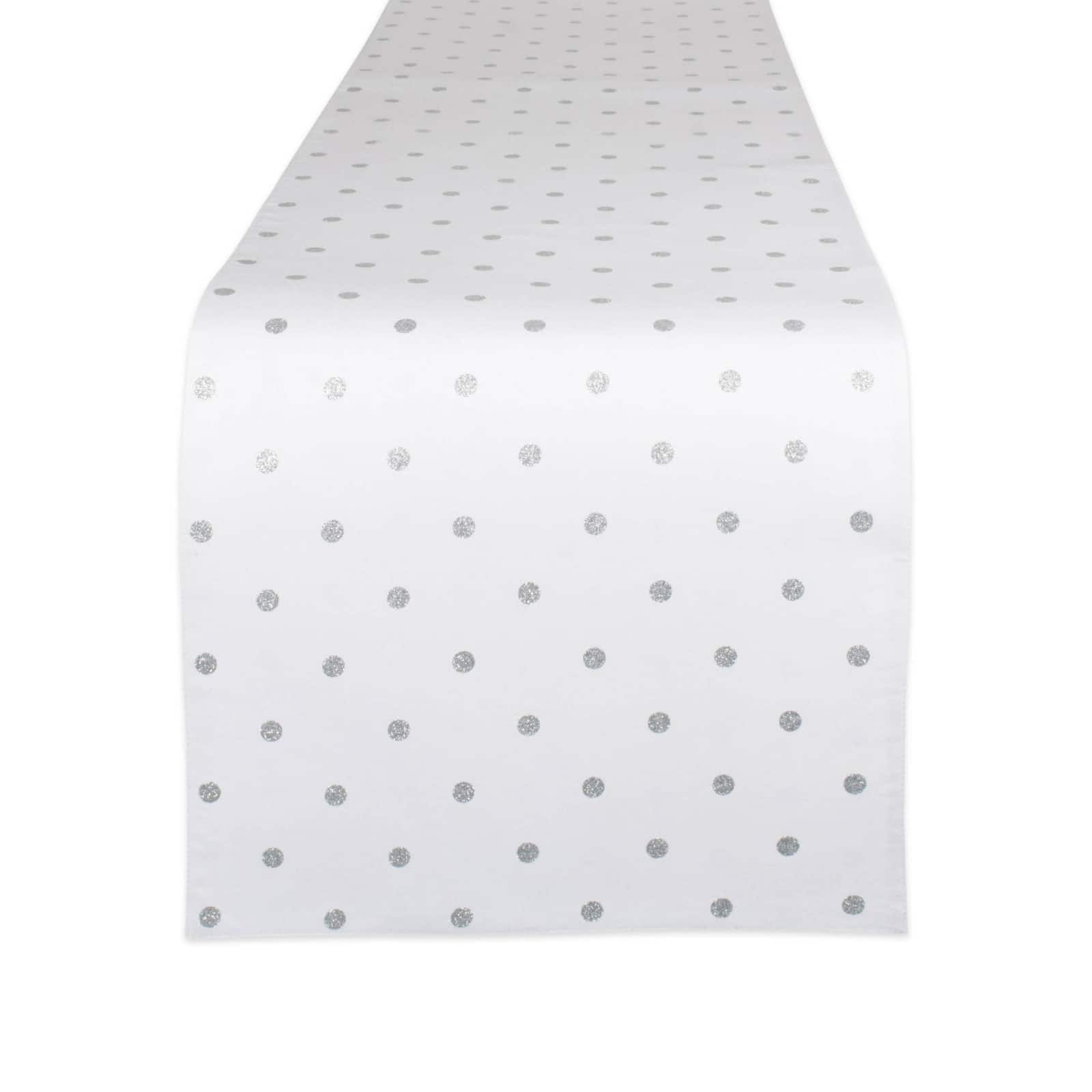 Metallic White/Silver Reversible Polka Dot Table Runner 13" x 72"