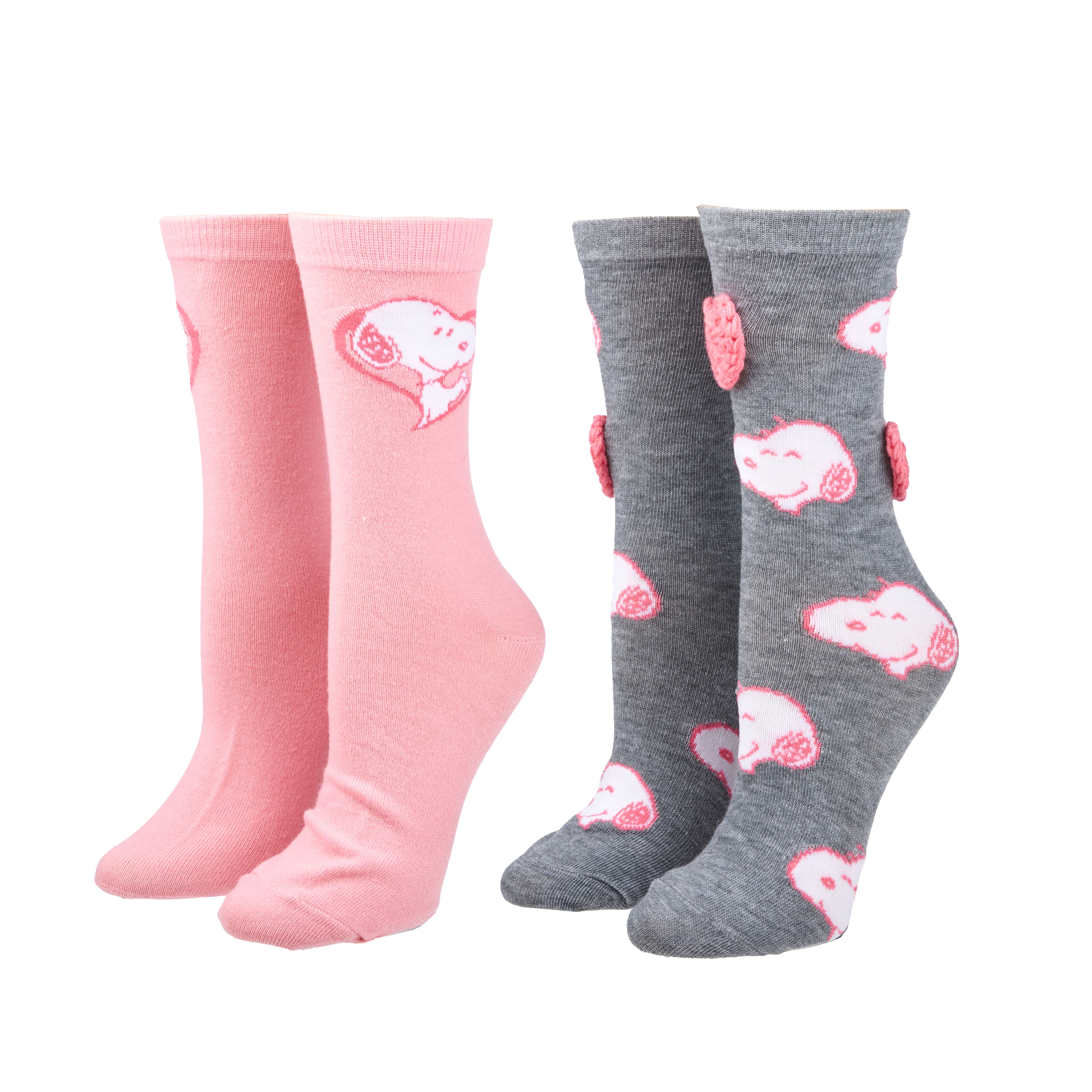 Peanuts&#xAE; Pink Snoopy Crochet 2 Pair Adult Crew Sock Set