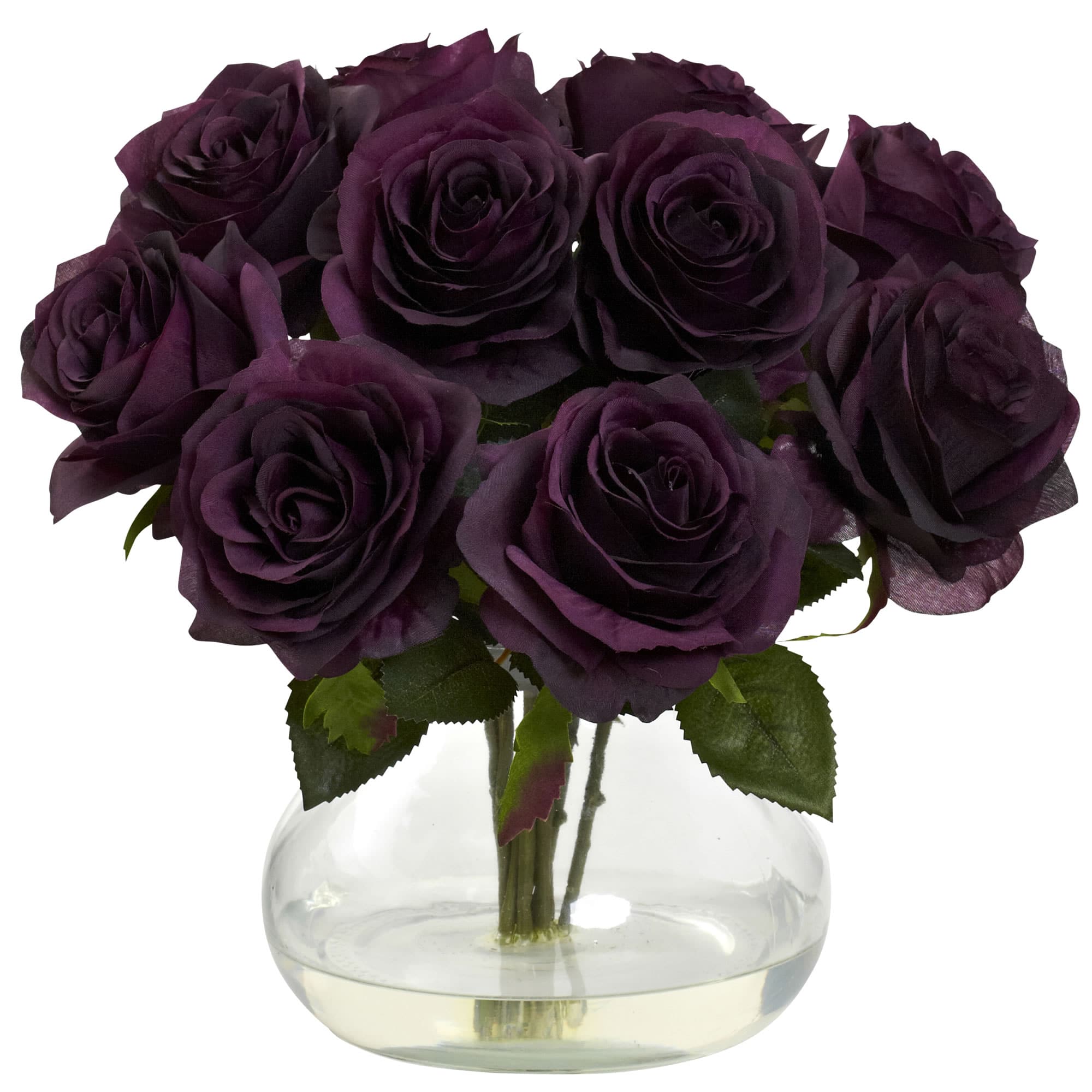 11&#x22; Purple Rose Arrangement with Clear Glass Vase