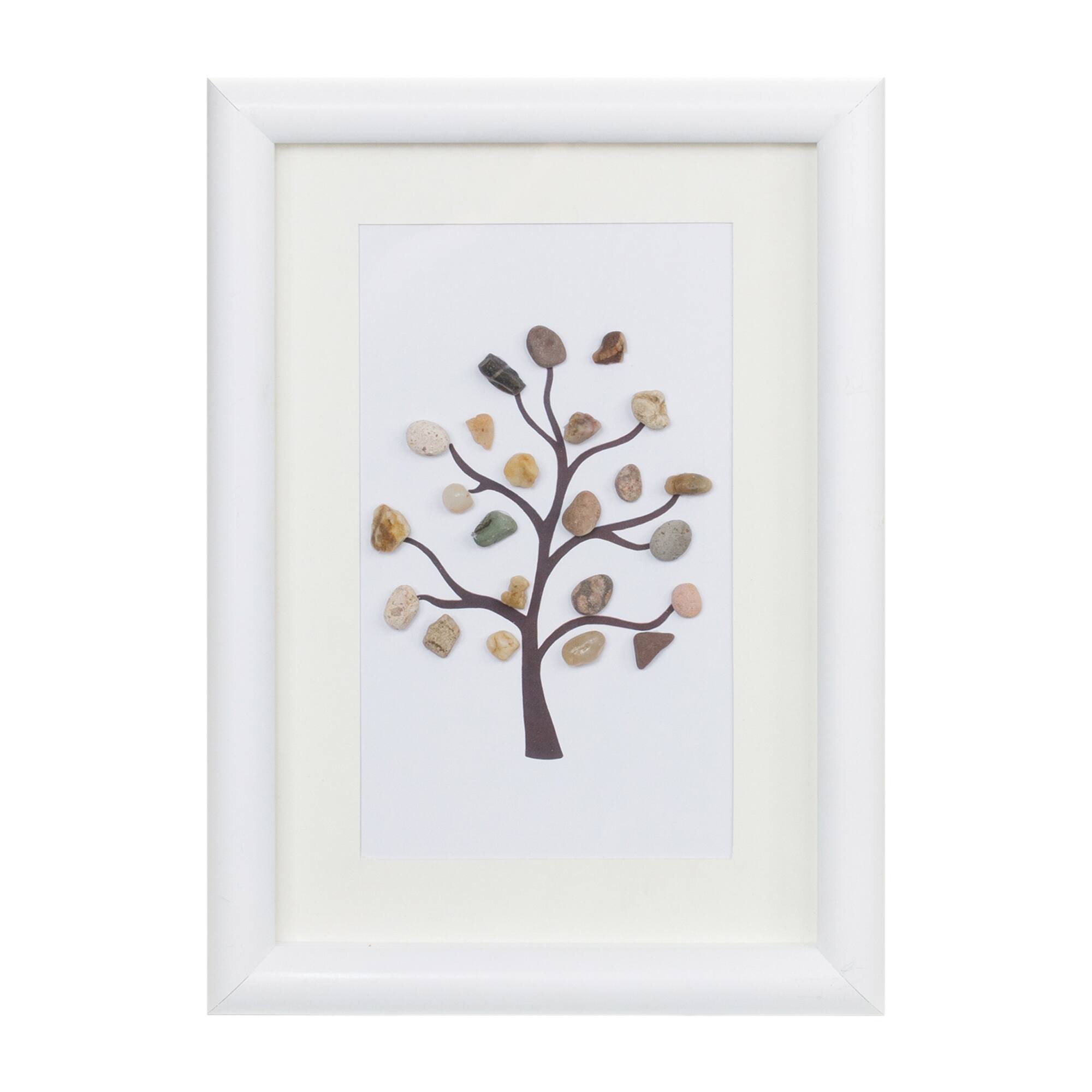 Framed Tree &#x26; Floral Pebble Art Set