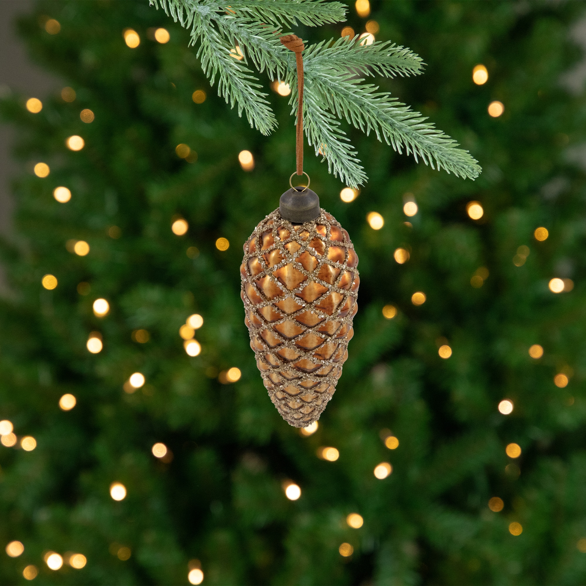 Glittered Pine Cone Glass Christmas Ornaments - 5" - Brown - 4ct