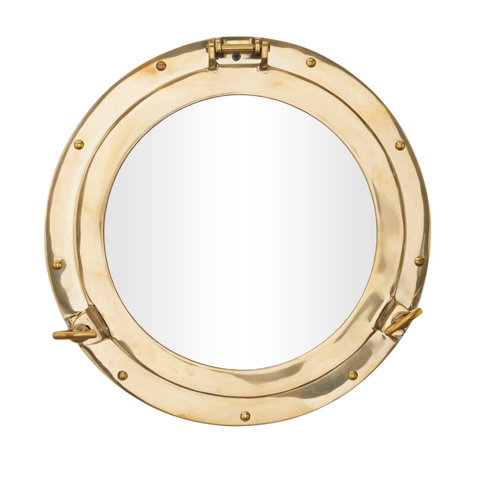 The Novogratz Gold Brass Sail Boat Wall Mirror with Port Hole Detailing 15&#x22; x 3&#x22; x 15&#x22;