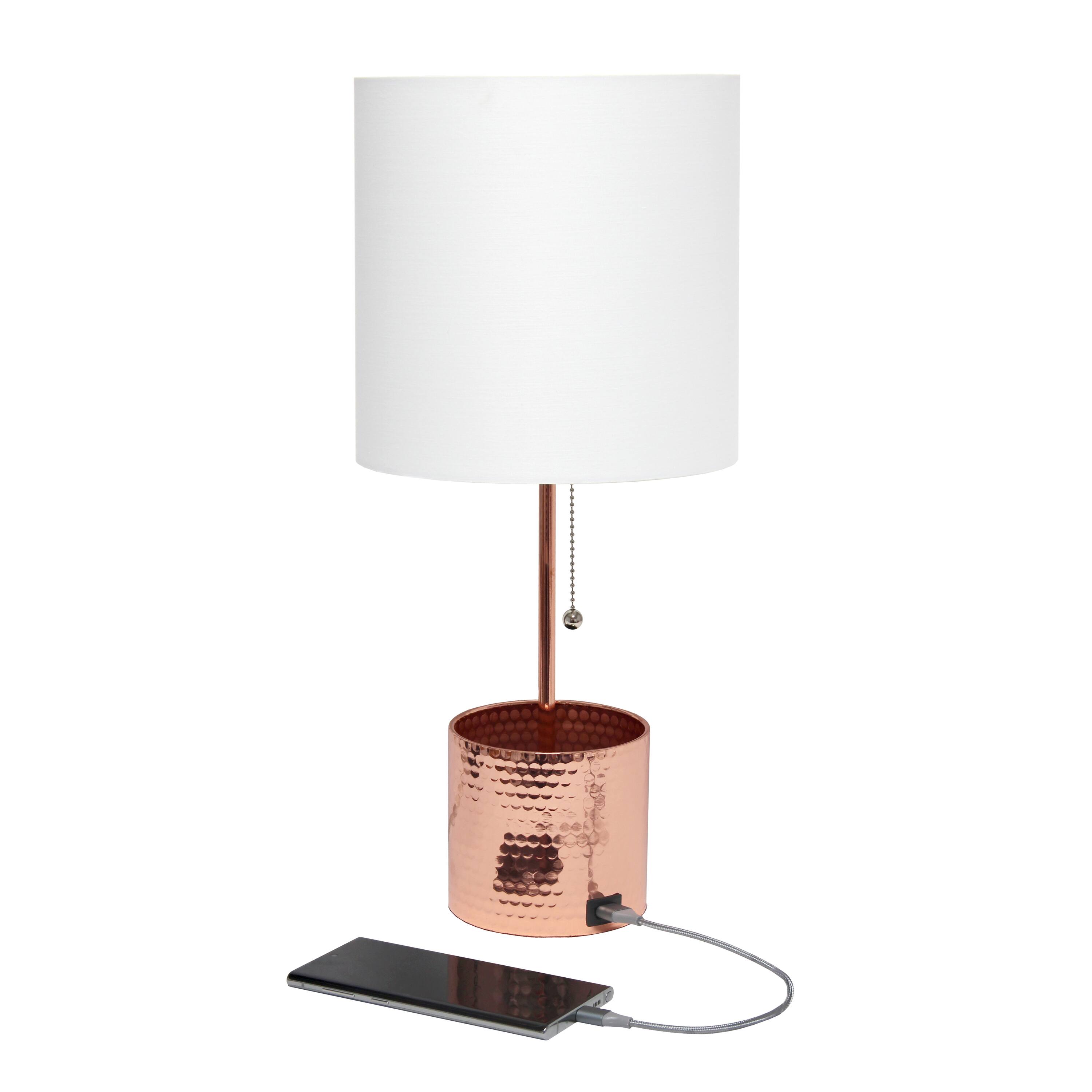 Simple Designs 18.5&#x22; Hammered Metal Container Base Table Lamp with USB Charging Port