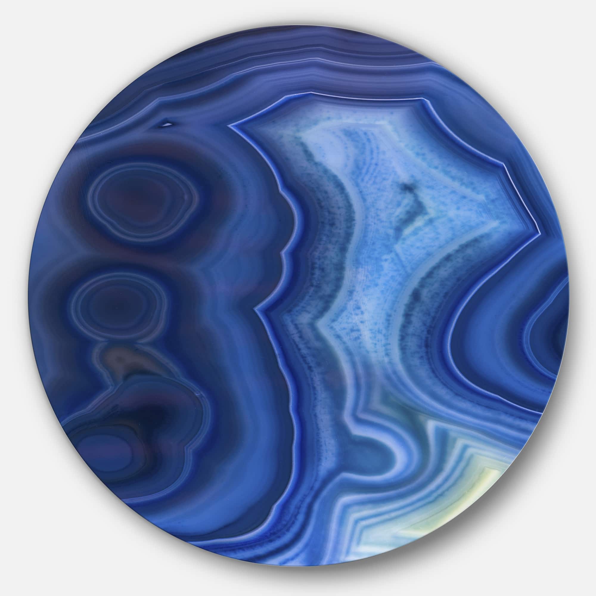 Designart - Blue Agate Stone Design' Disc Abstract Metal Circle Wall Art Print
