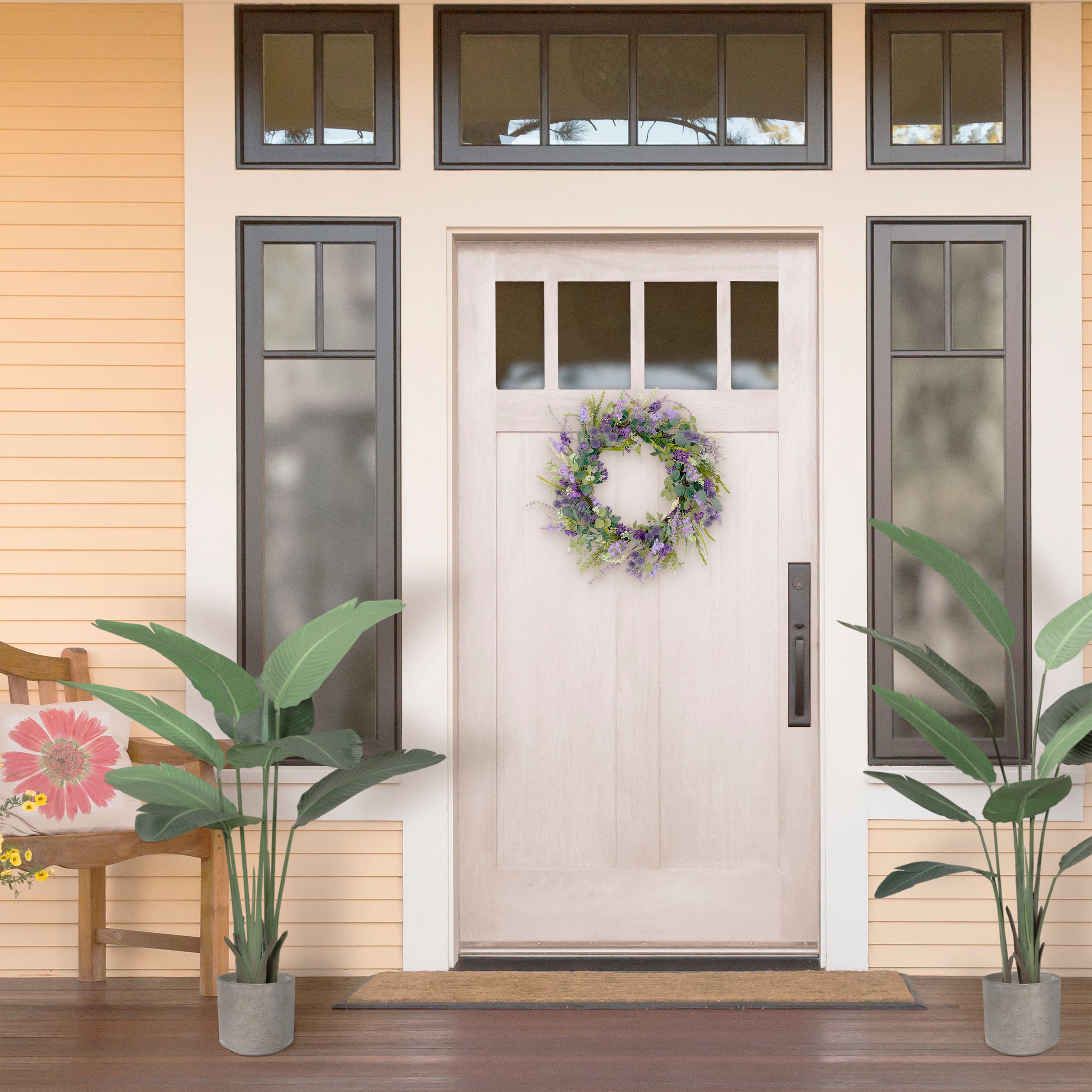 24'' Green and Purple Echinops Floral Spring Wreath