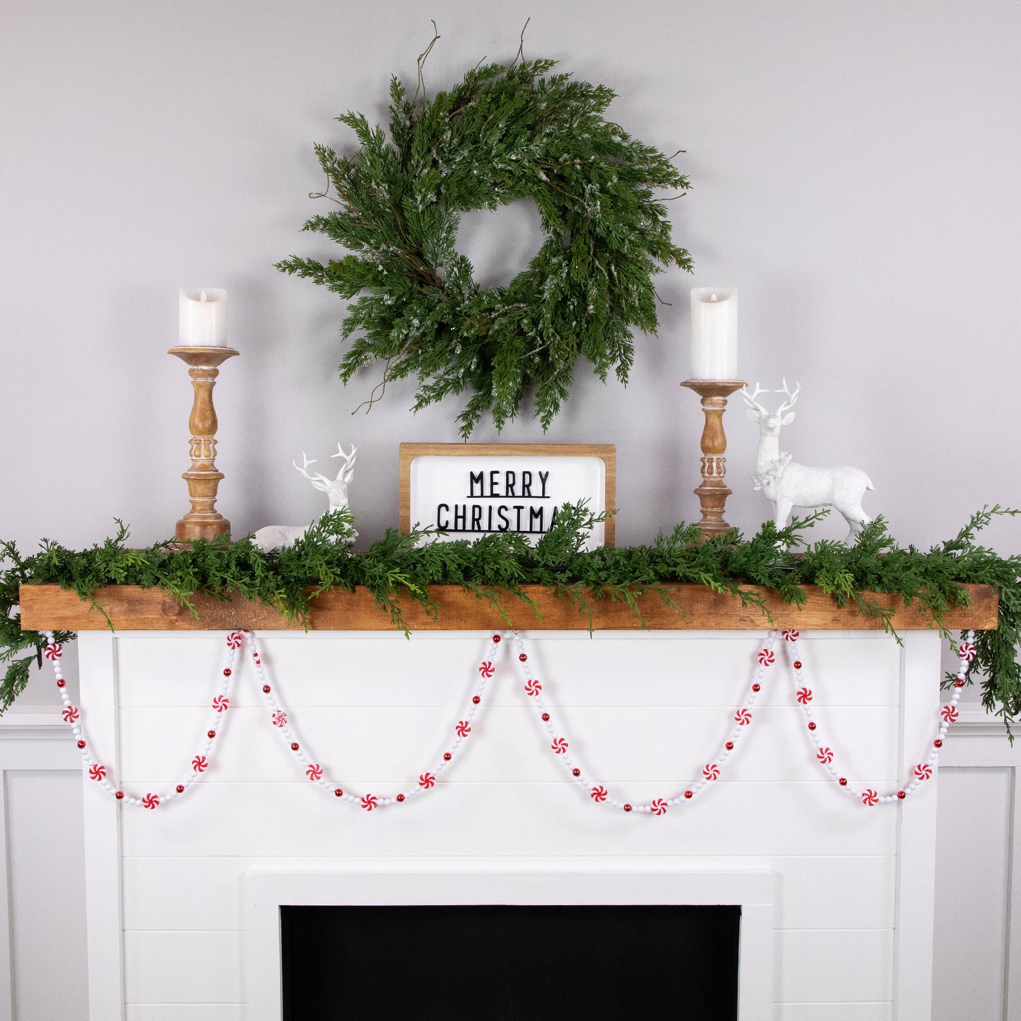 9ft. Shatterproof Red & White Peppermint Beaded Garland