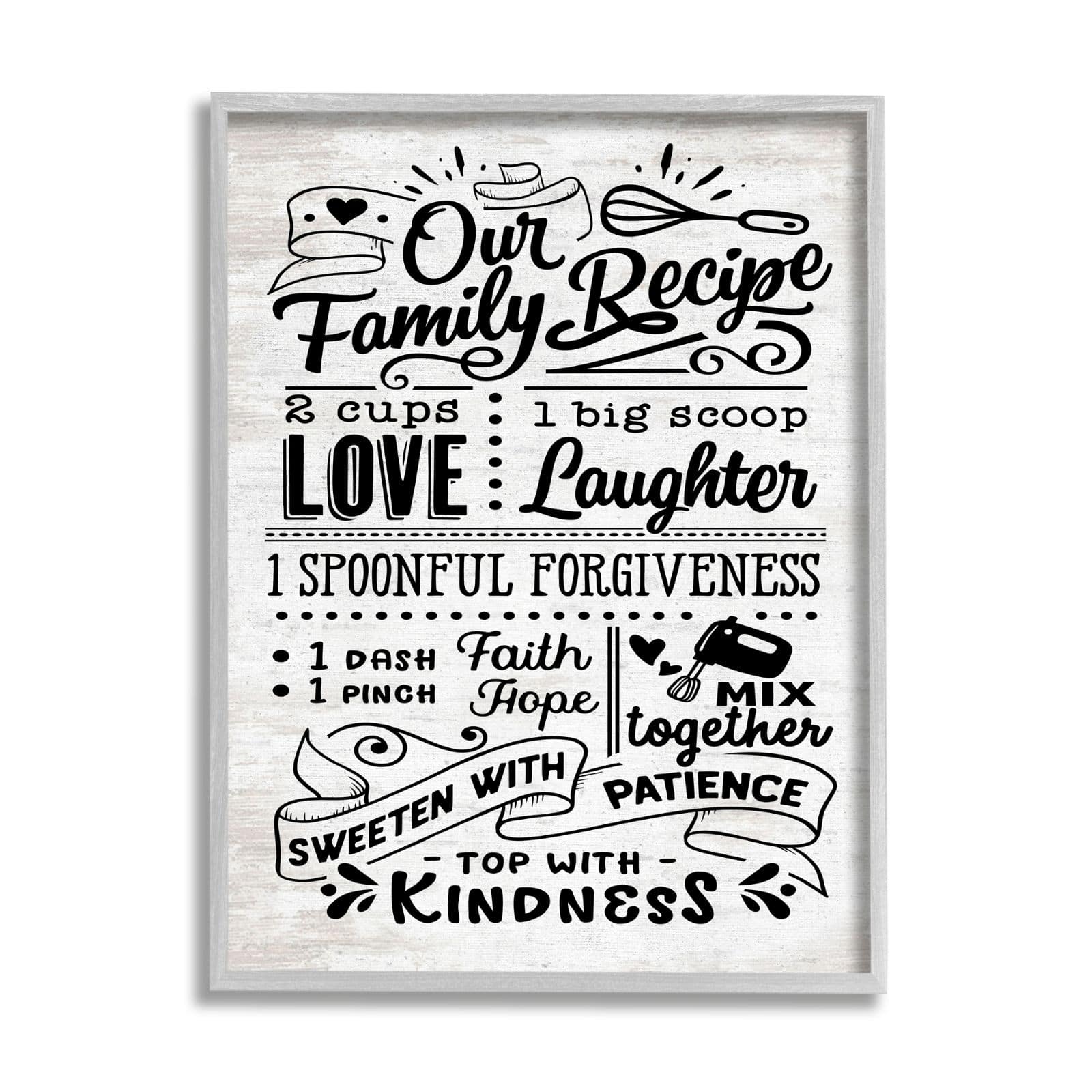 Stupell Industries Our Family Recipe Motivational Kitchen Phrases Life Ingredients Framed Wall Art