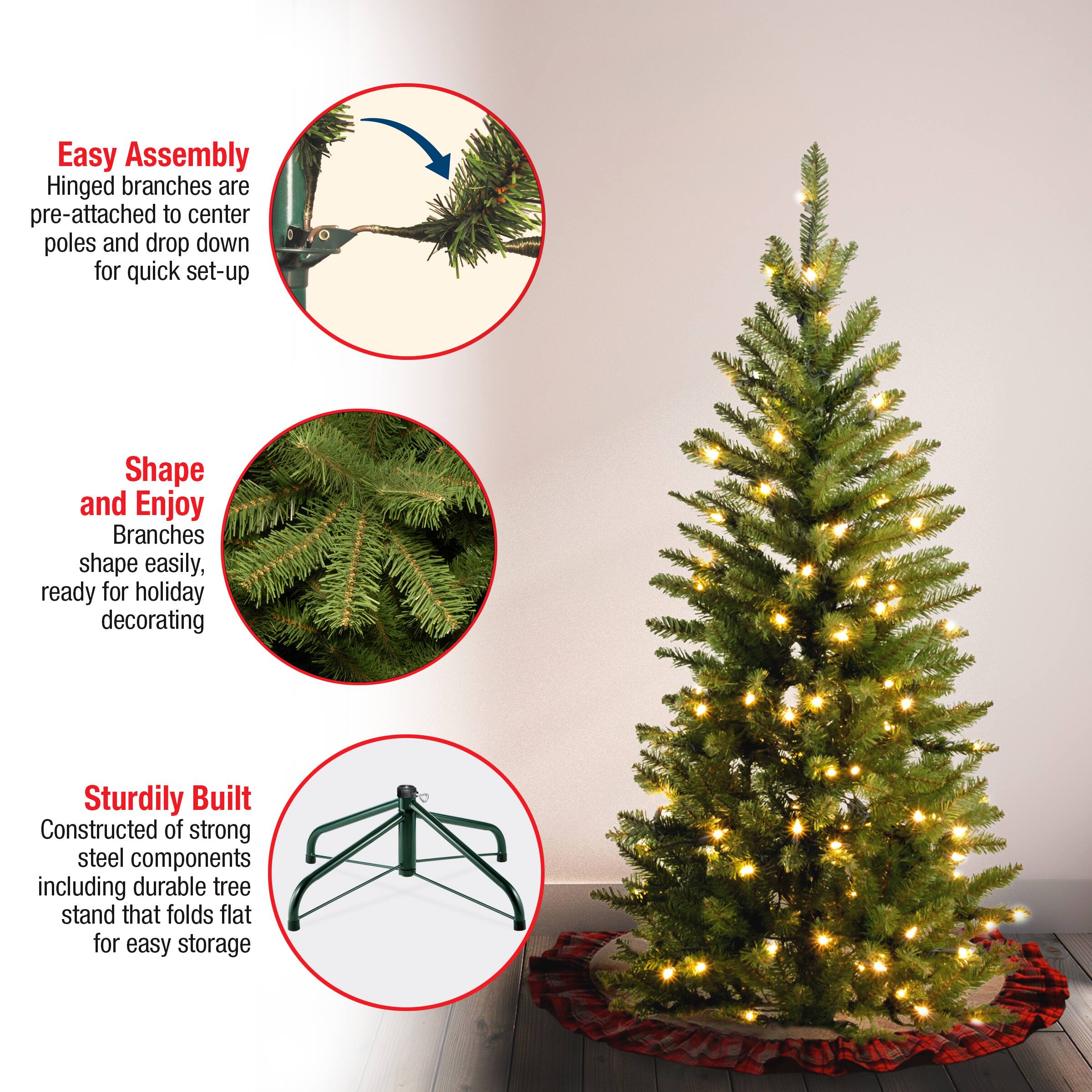 4.5 ft. Pre-lit Kingswood Fir Pencil Artificial Christmas Tree, Clear Lights