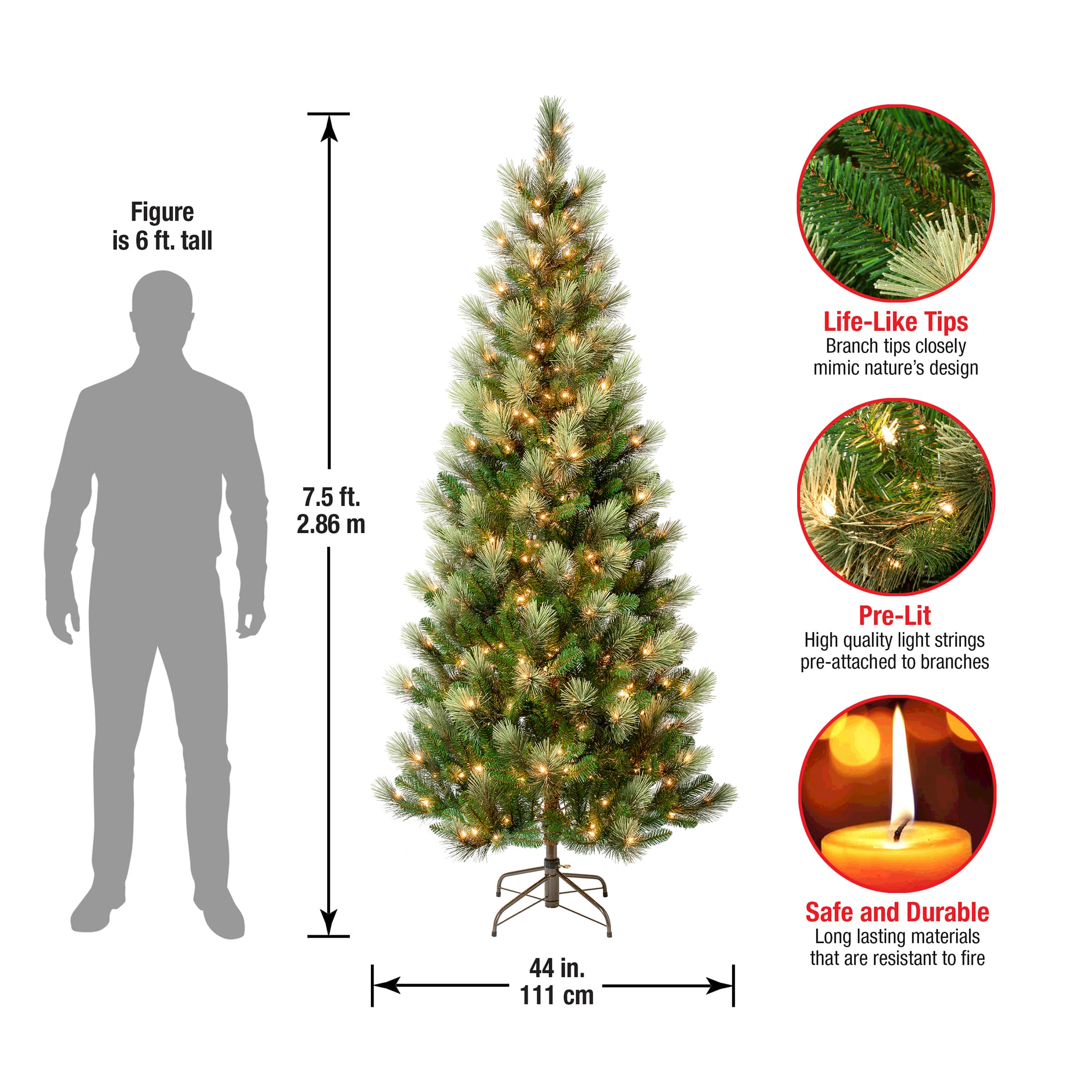 7.5ft. Pre-Lit Charleston Pine Slim Artificial Christmas Tree, Clear Lights